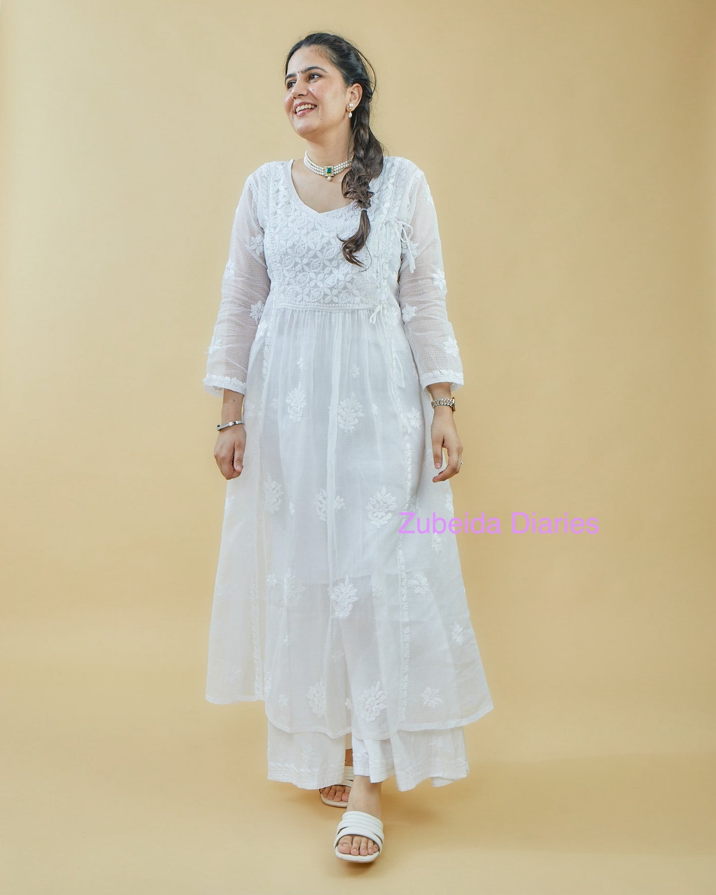 Kota Angrakha Kurta in White