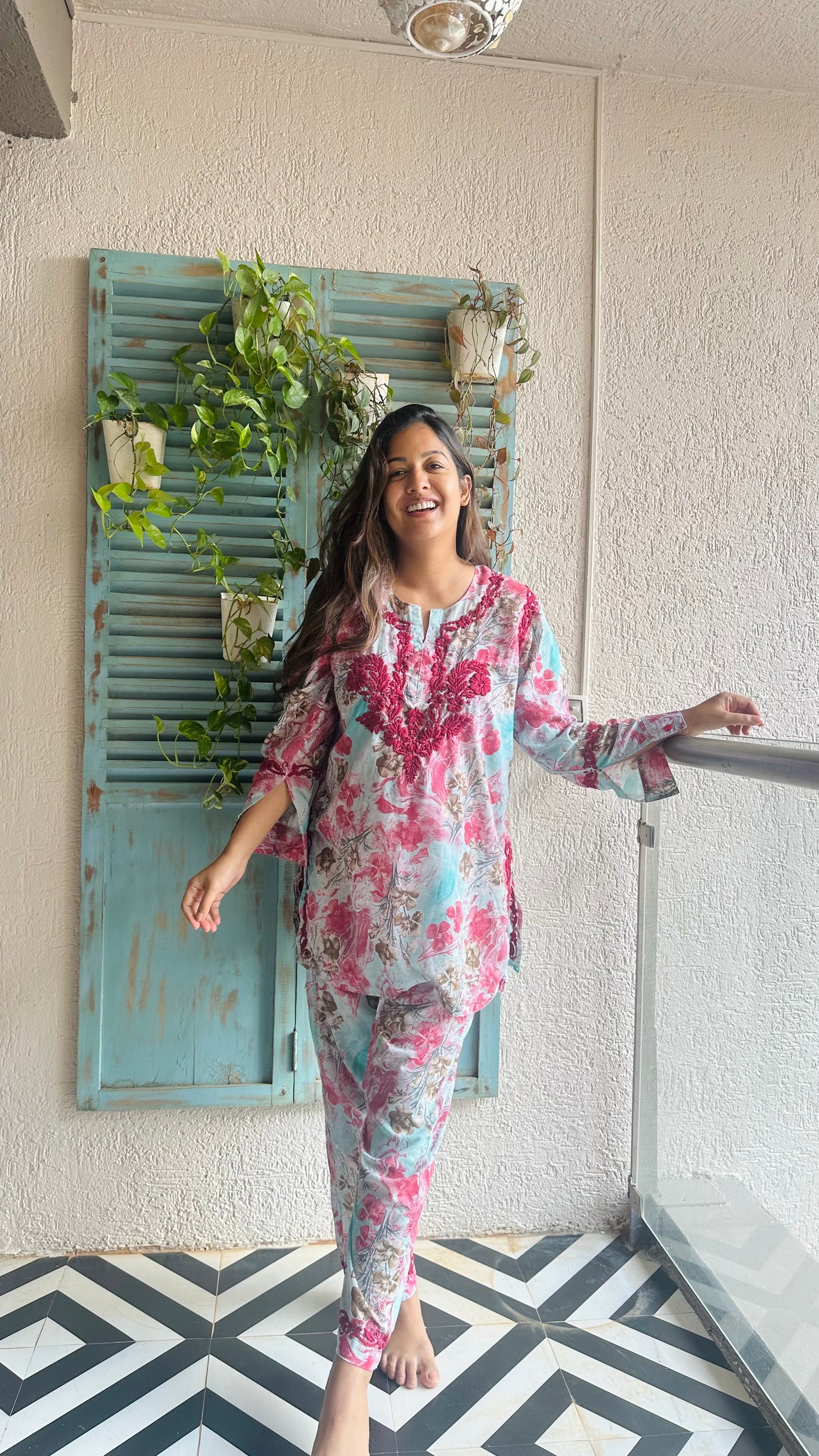 Ishita Dutta in Printed Co-ord Set ~ Dark Pink Embroidery