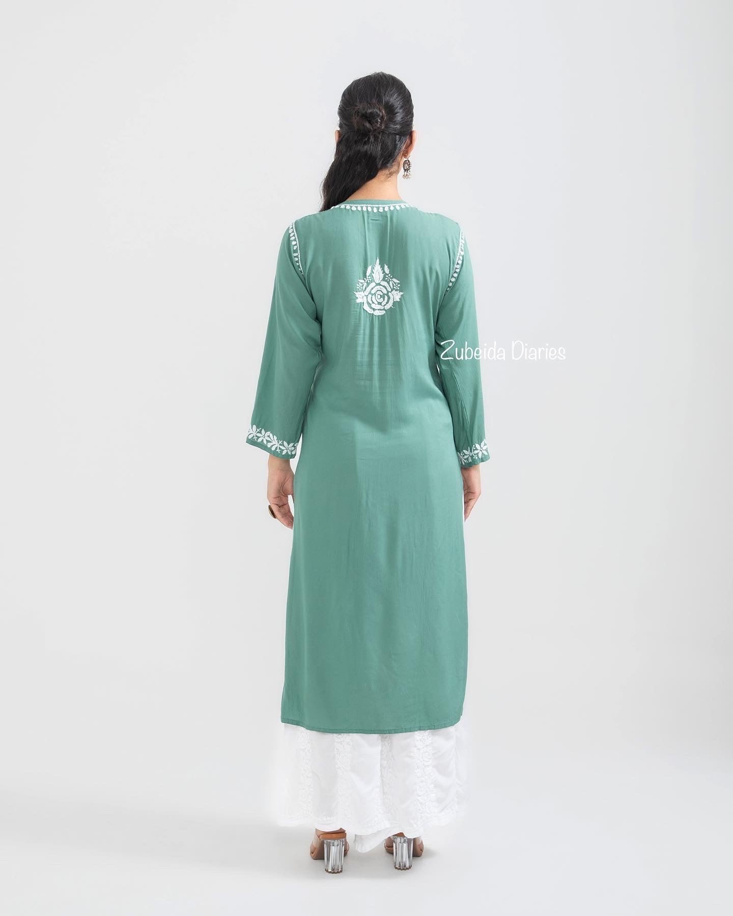 Nazakat Rose Modal Kurta in Sage Green