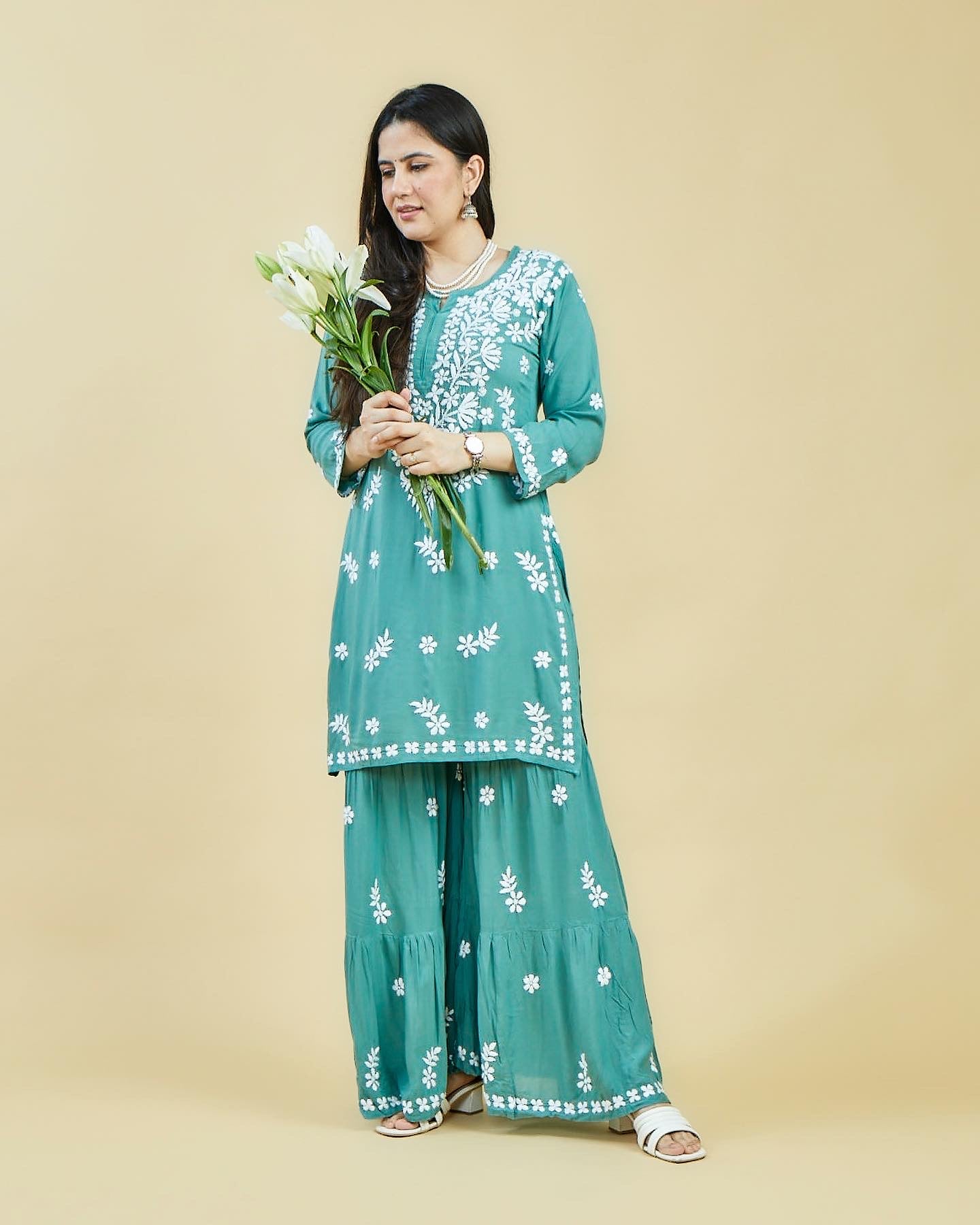 Aafreen Modal Garara Set in Sage Green