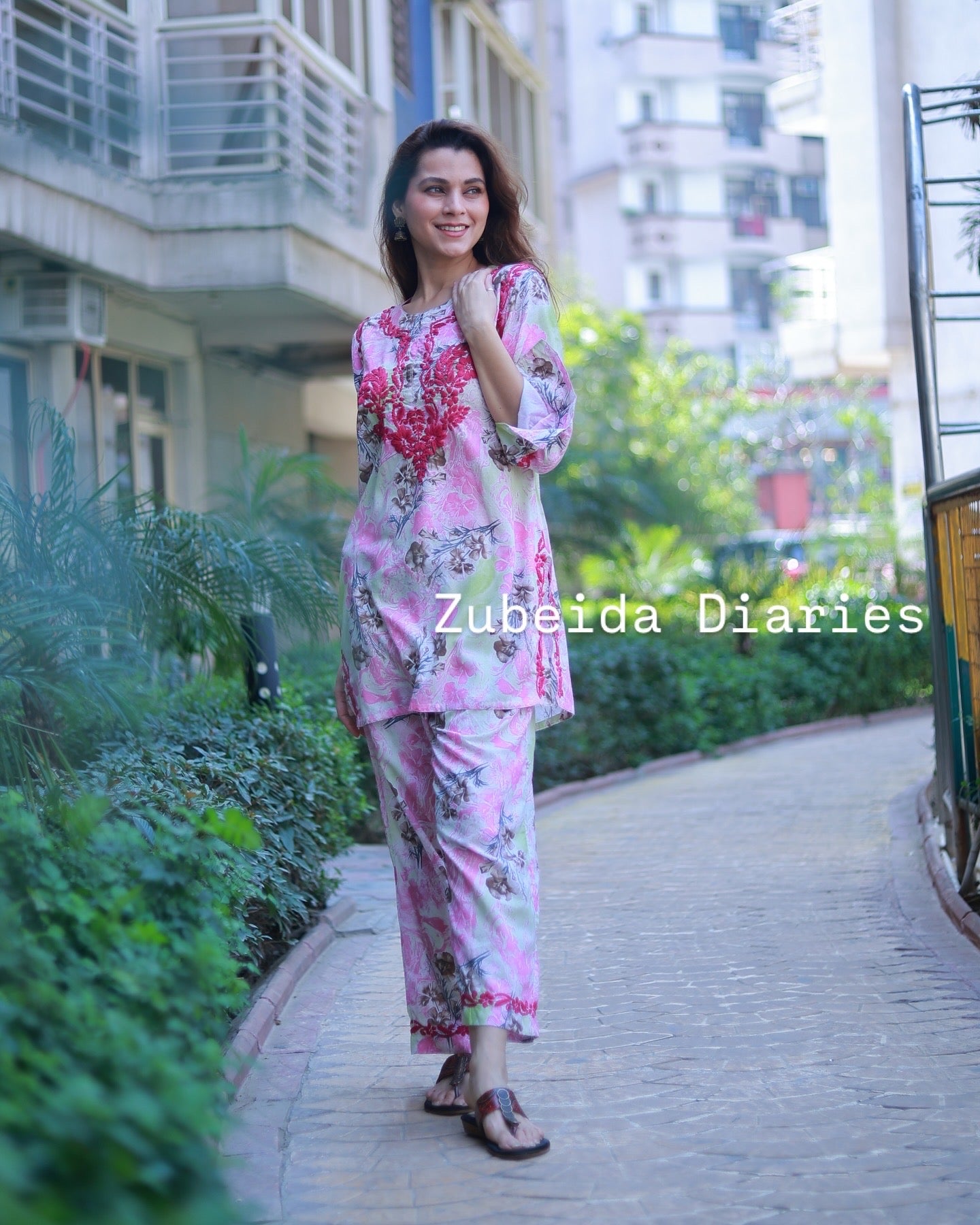 Printed Co-ord Set ~ Pink Embroidery