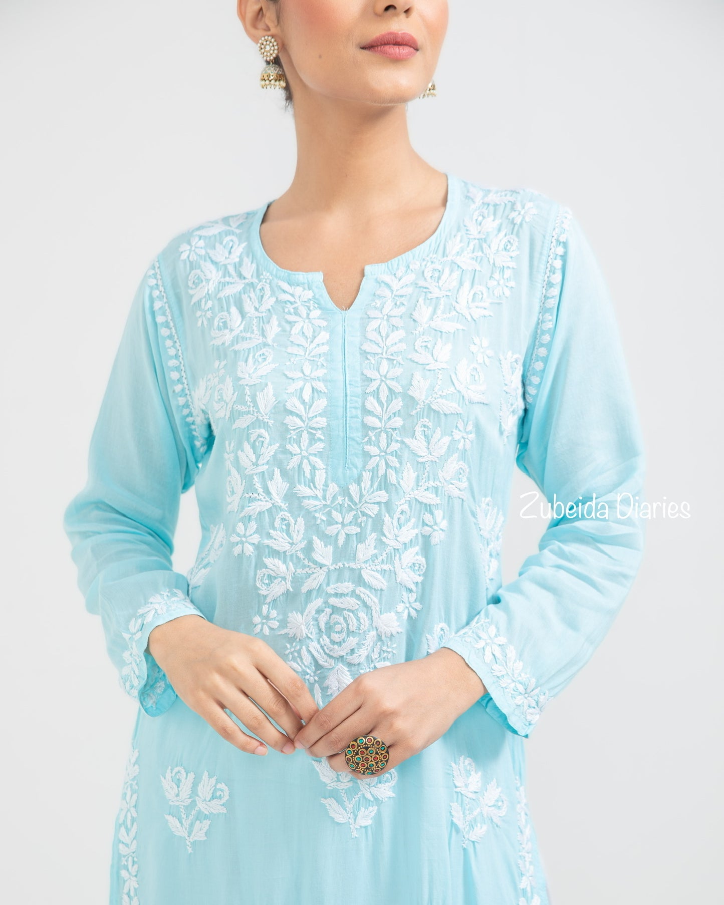 Nazakat Rose Modal Kurta in Sky Blue