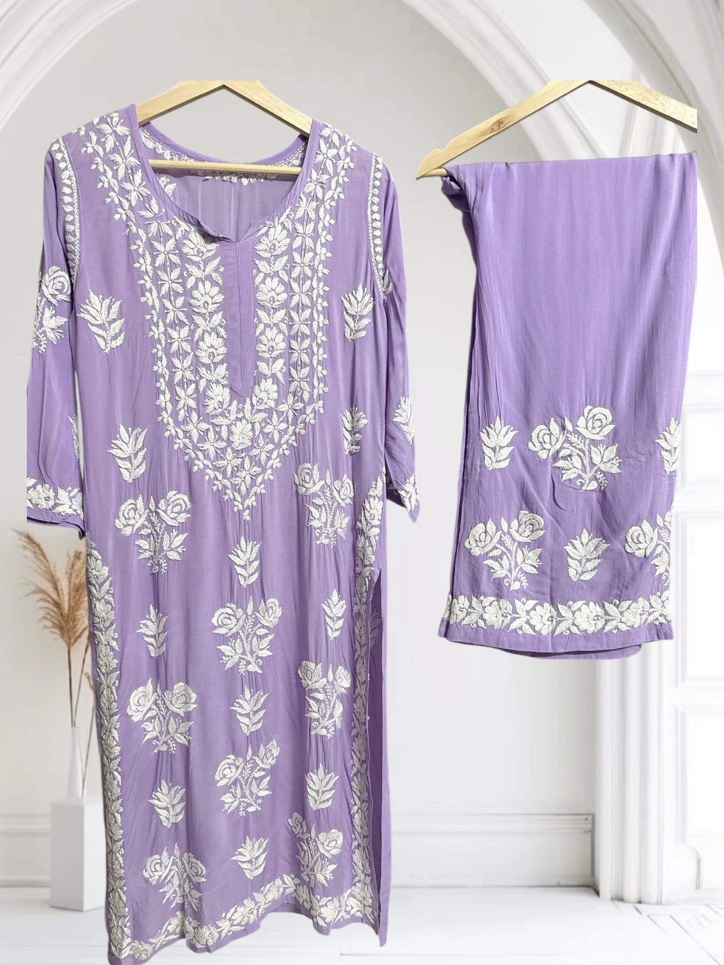 Lavender- Hand embroidered modal set