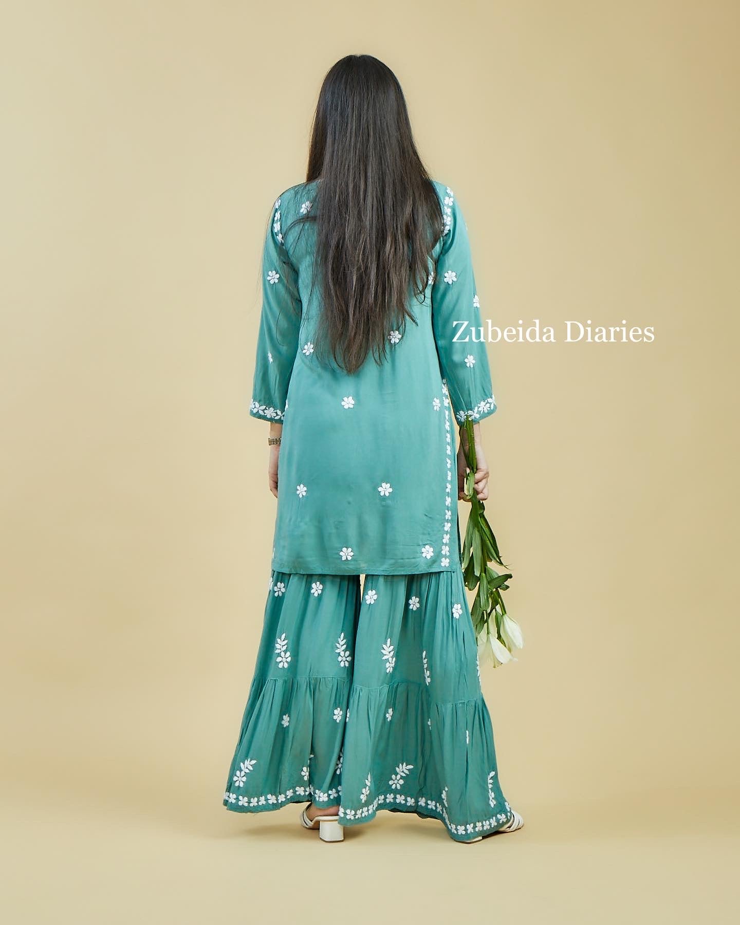 Aafreen Modal Garara Set in Sage Green