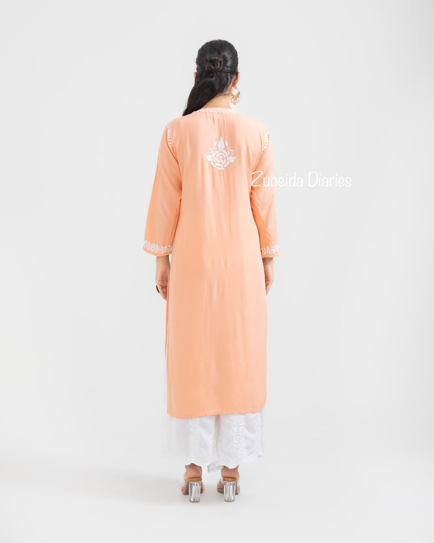 Nazakat Rose Modal Kurta in Peachish Orange