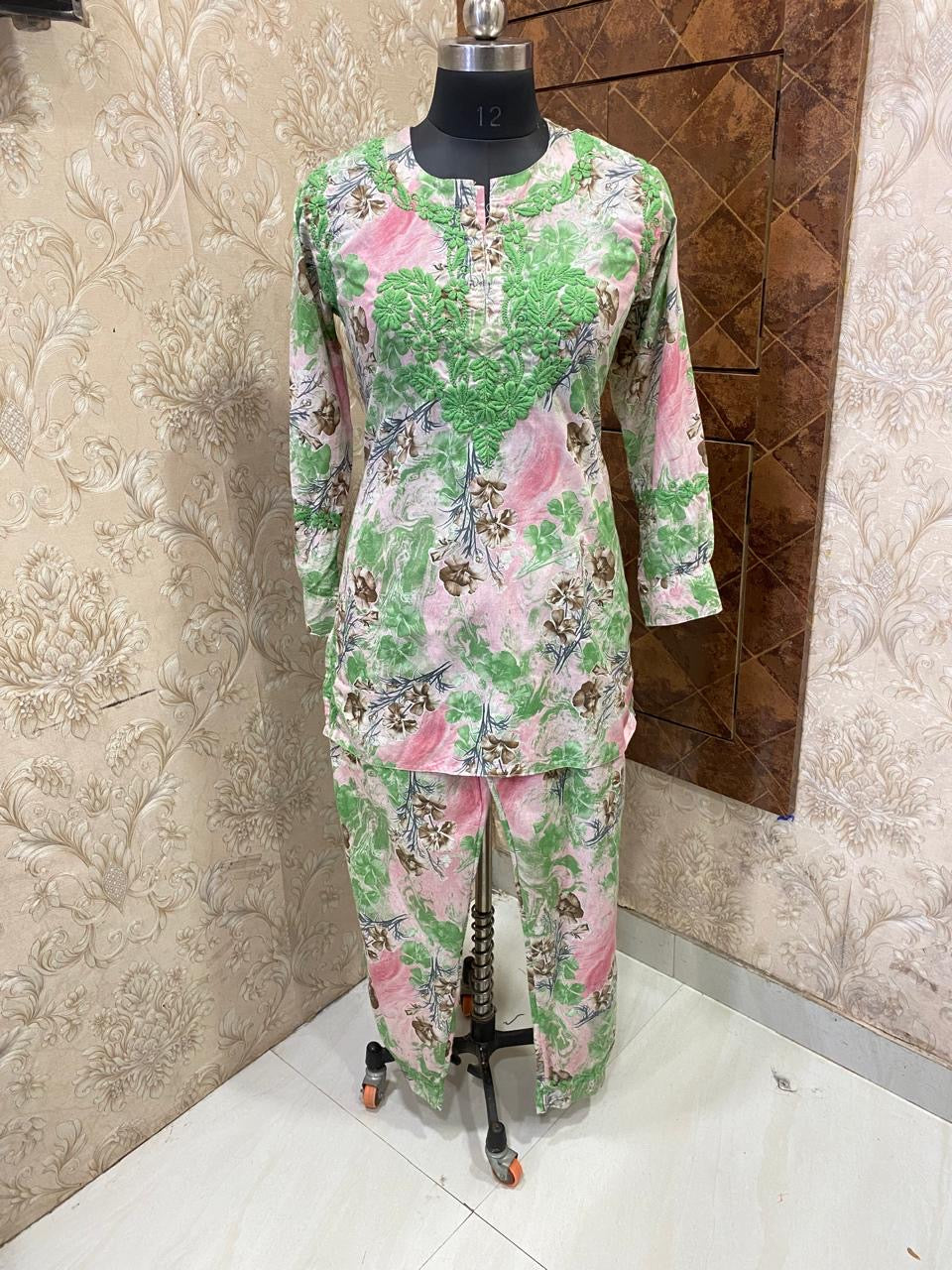 Printed Co-ord Set ~ Green Embroidery