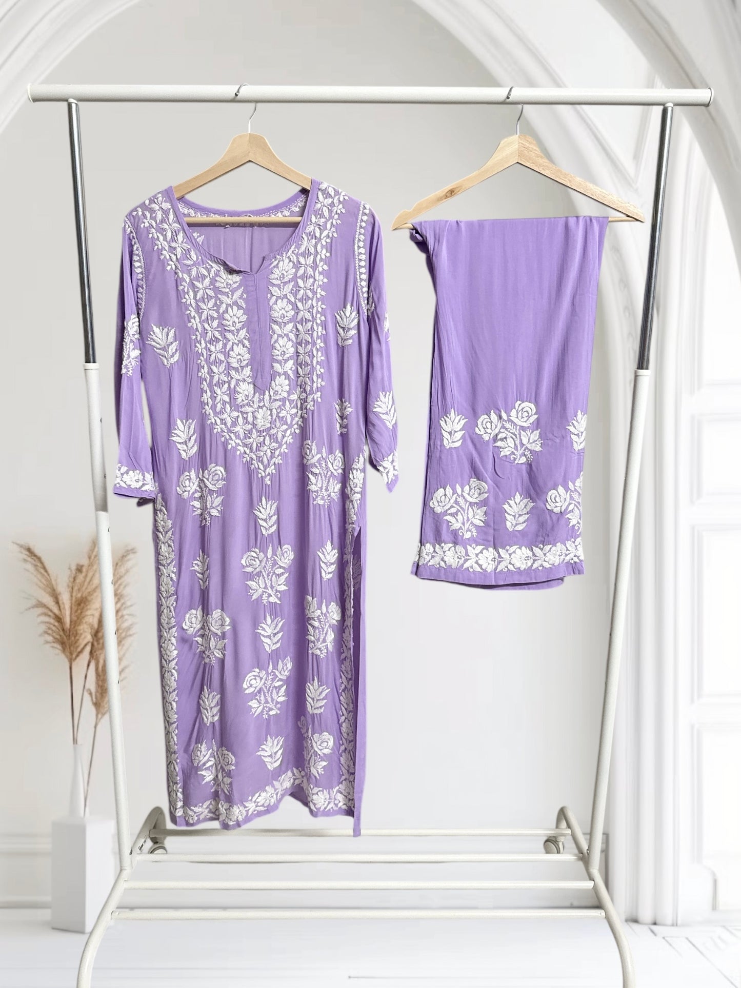 Lavender- Hand embroidered modal set