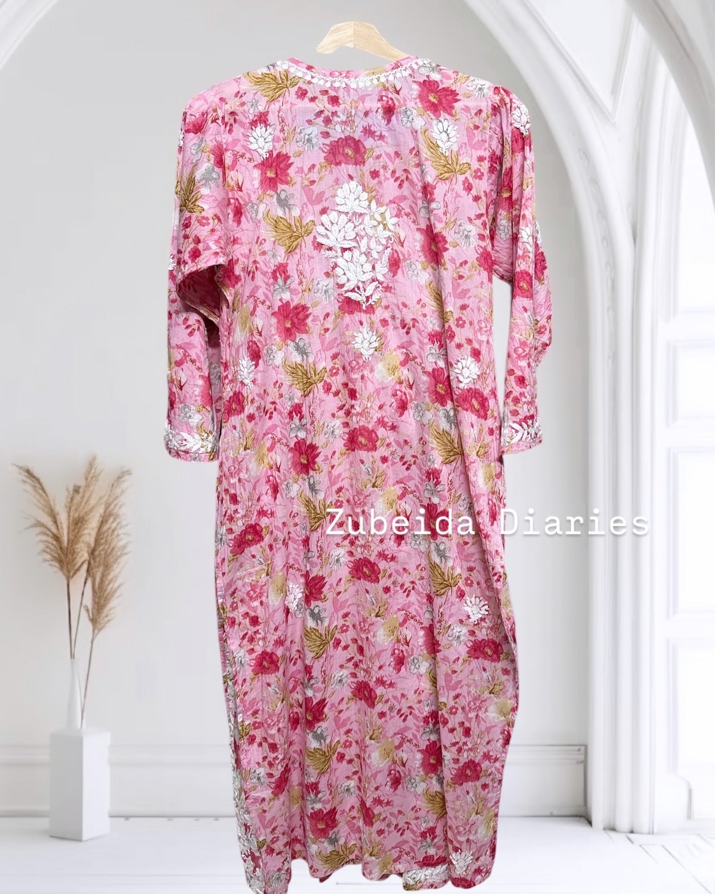 Ameyaa~Pink Mulmul Cotton Kurta