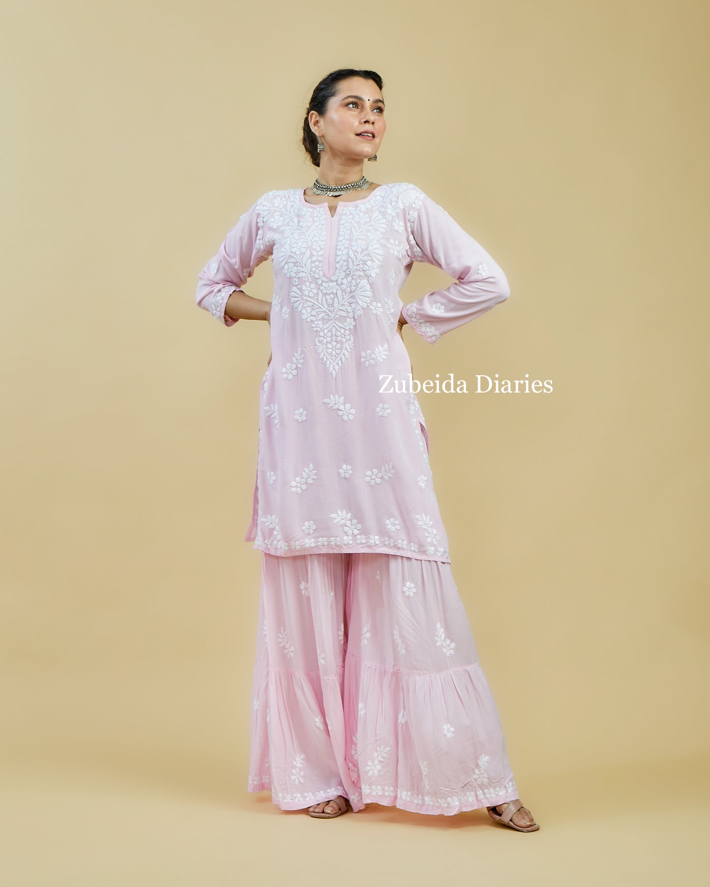 Afreen Modal Garara Set in Pastel Pink