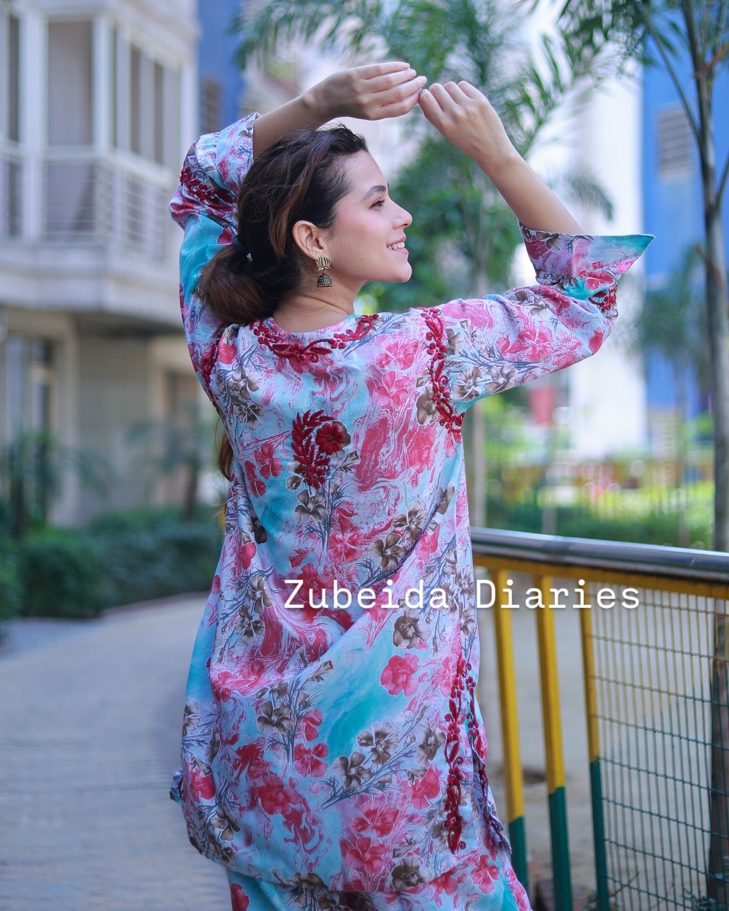 Printed Co-ord Set ~ Dark Pink Embroidery