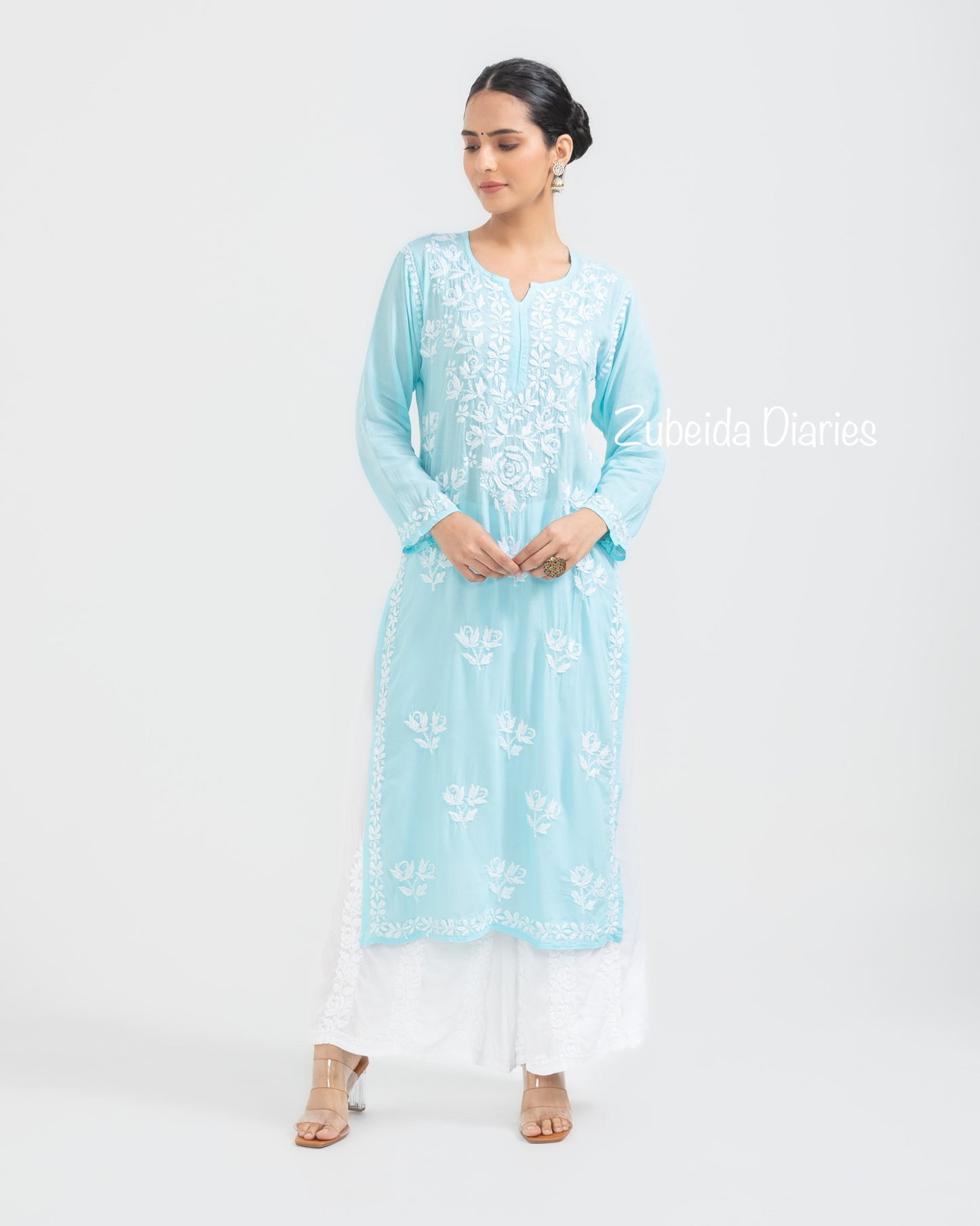 Nazakat Rose Modal Kurta in Sky Blue