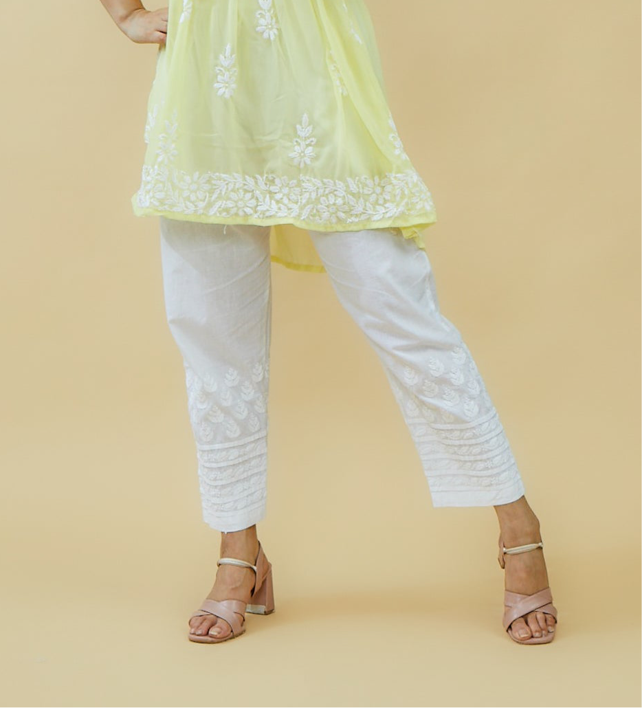 Hand-Embroidered Chikankari Cotton Pants