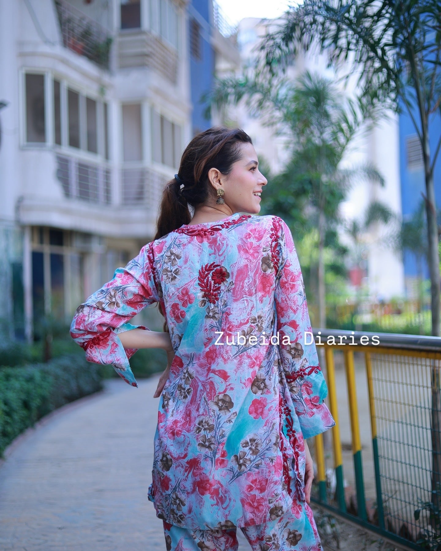 Printed Co-ord Set ~ Dark Pink Embroidery