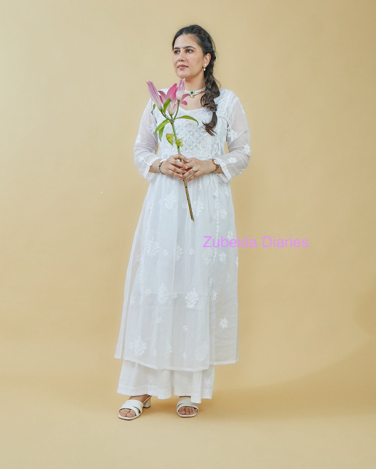 Kota Angrakha Kurta in White