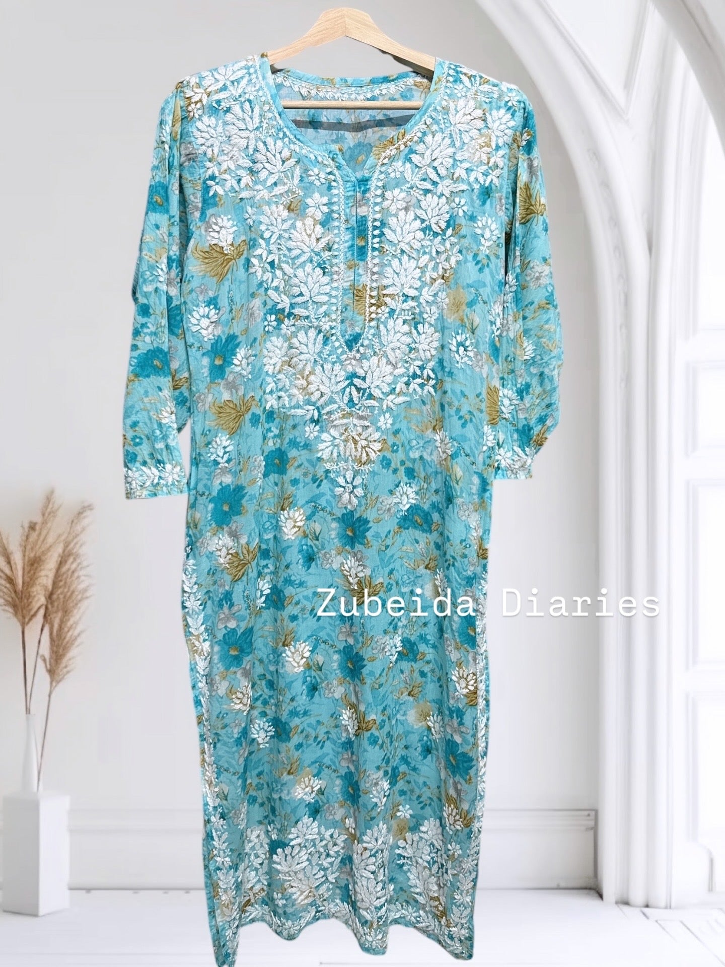 Ameyaa~Sea green Mulmul Cotton Kurta
