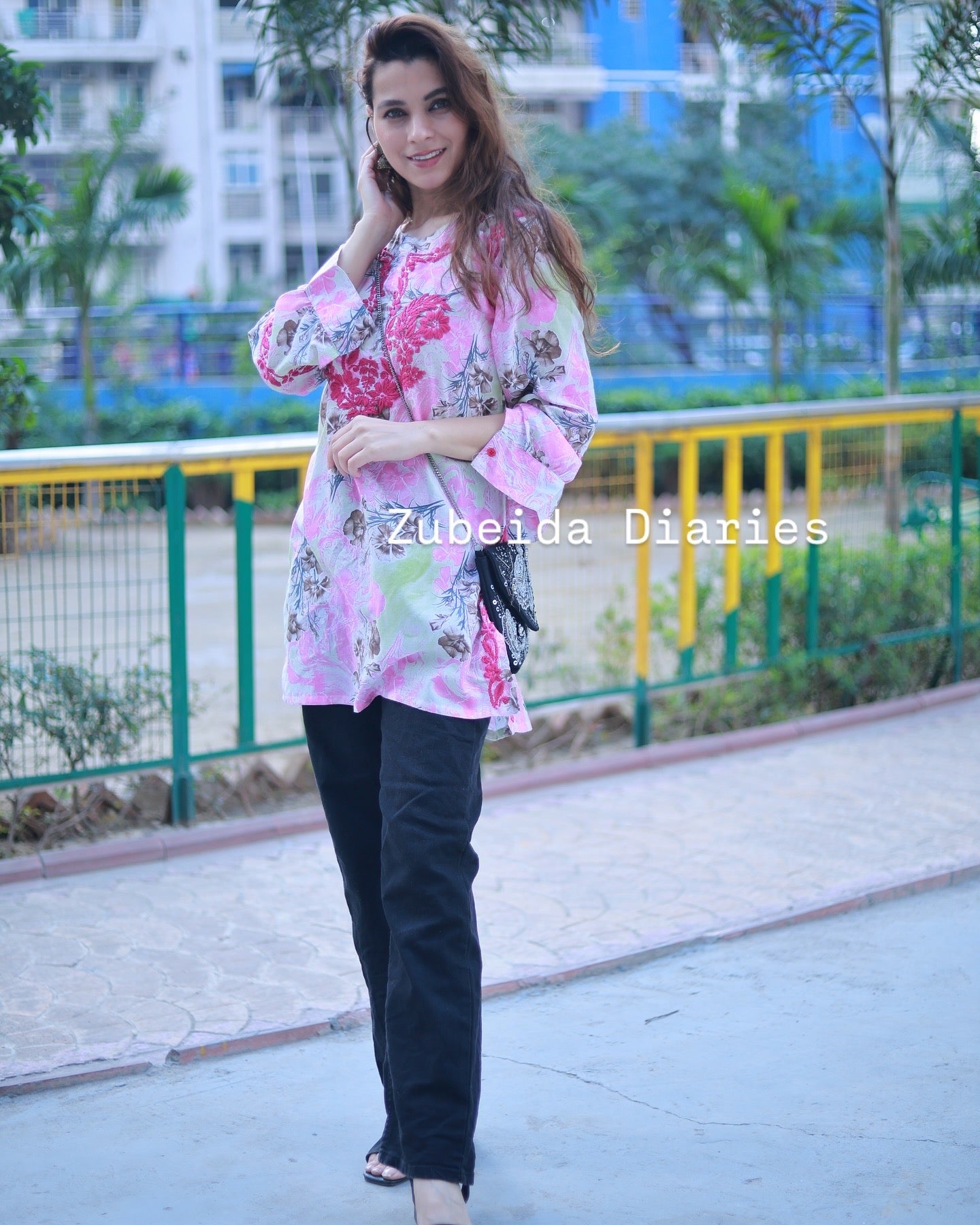 Printed Co-ord Set ~ Pink Embroidery