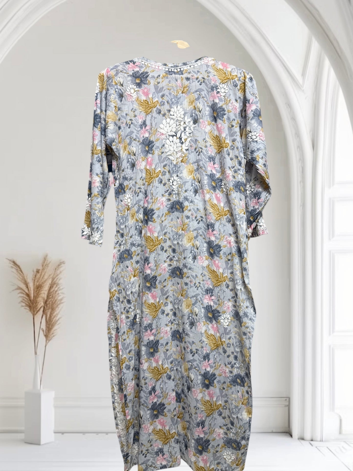 Ameyaa~Grey Mulmul Cotton Kurta