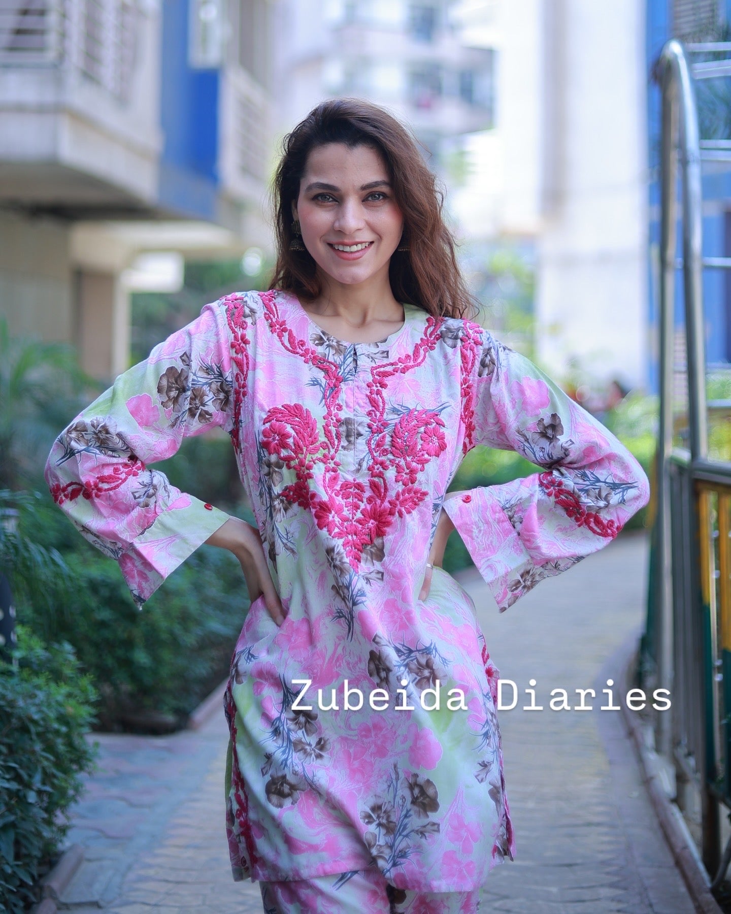 Printed Co-ord Set ~ Pink Embroidery