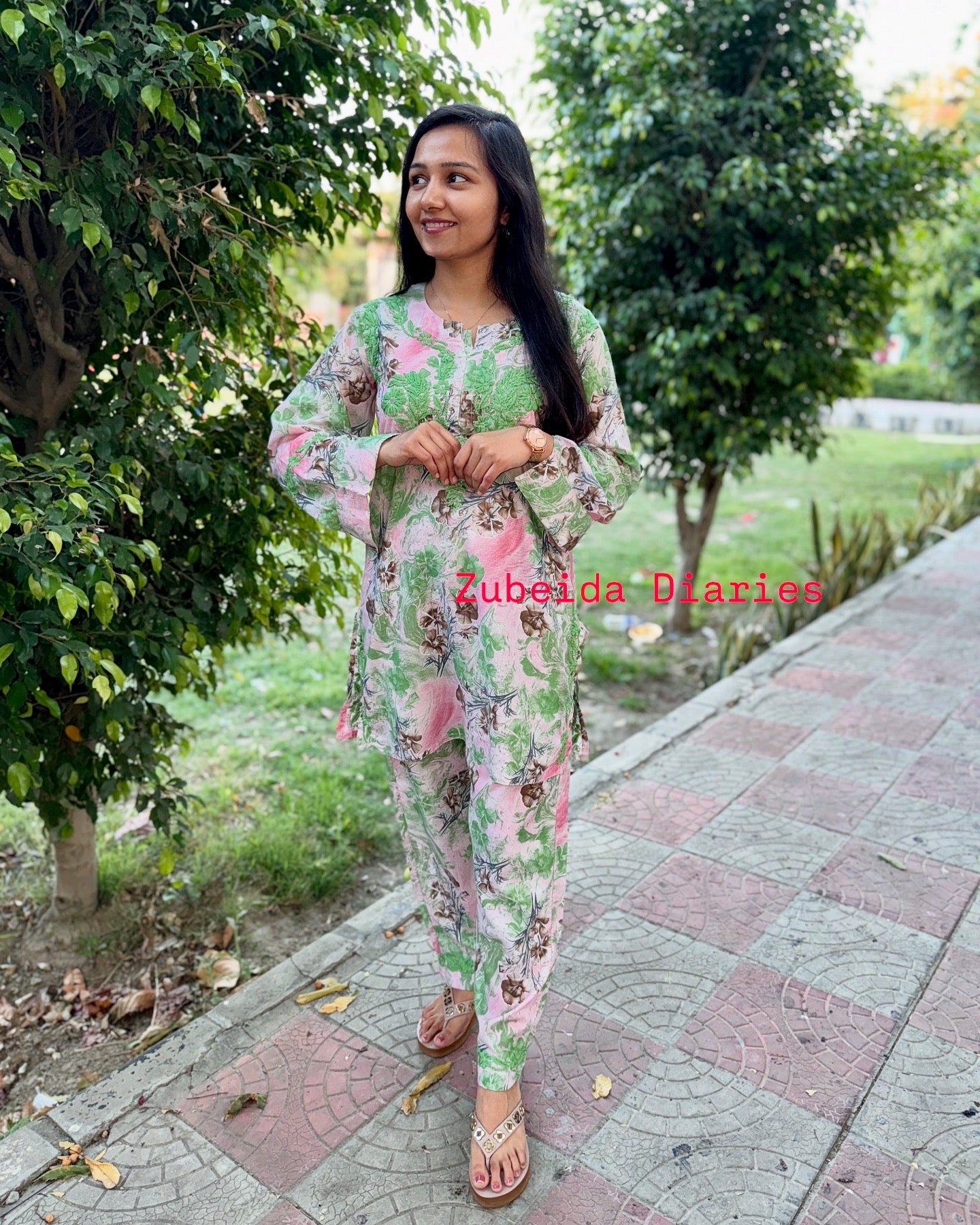 Printed Co-ord Set ~ Green Embroidery