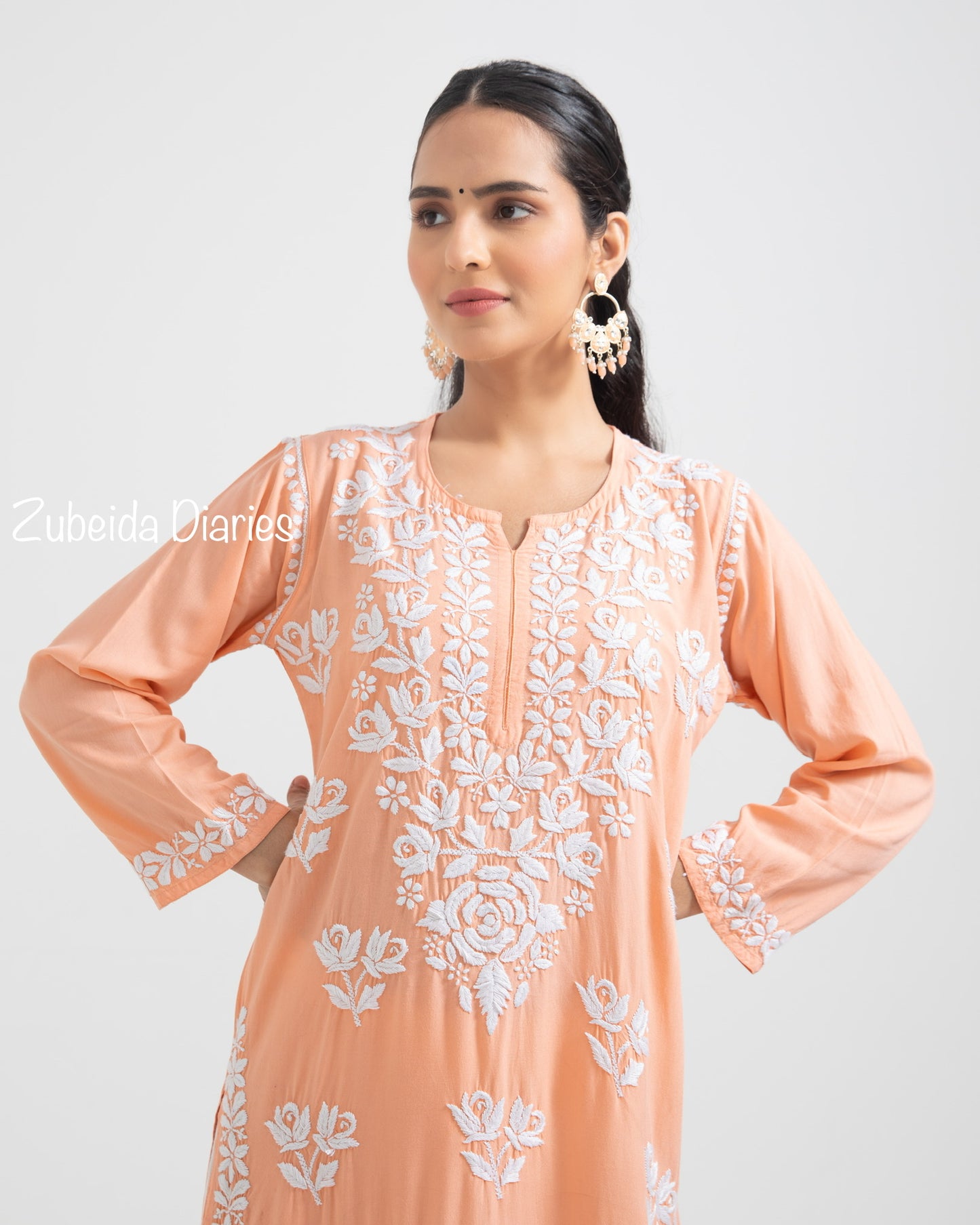 Nazakat Rose Modal Kurta in Peachish Orange