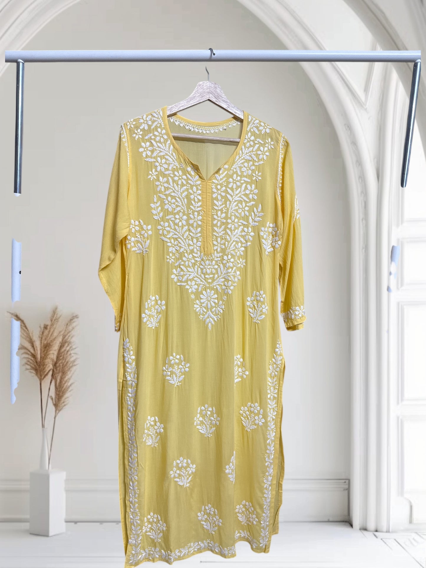 Nazakat Modal Kurta~Lime Yellow