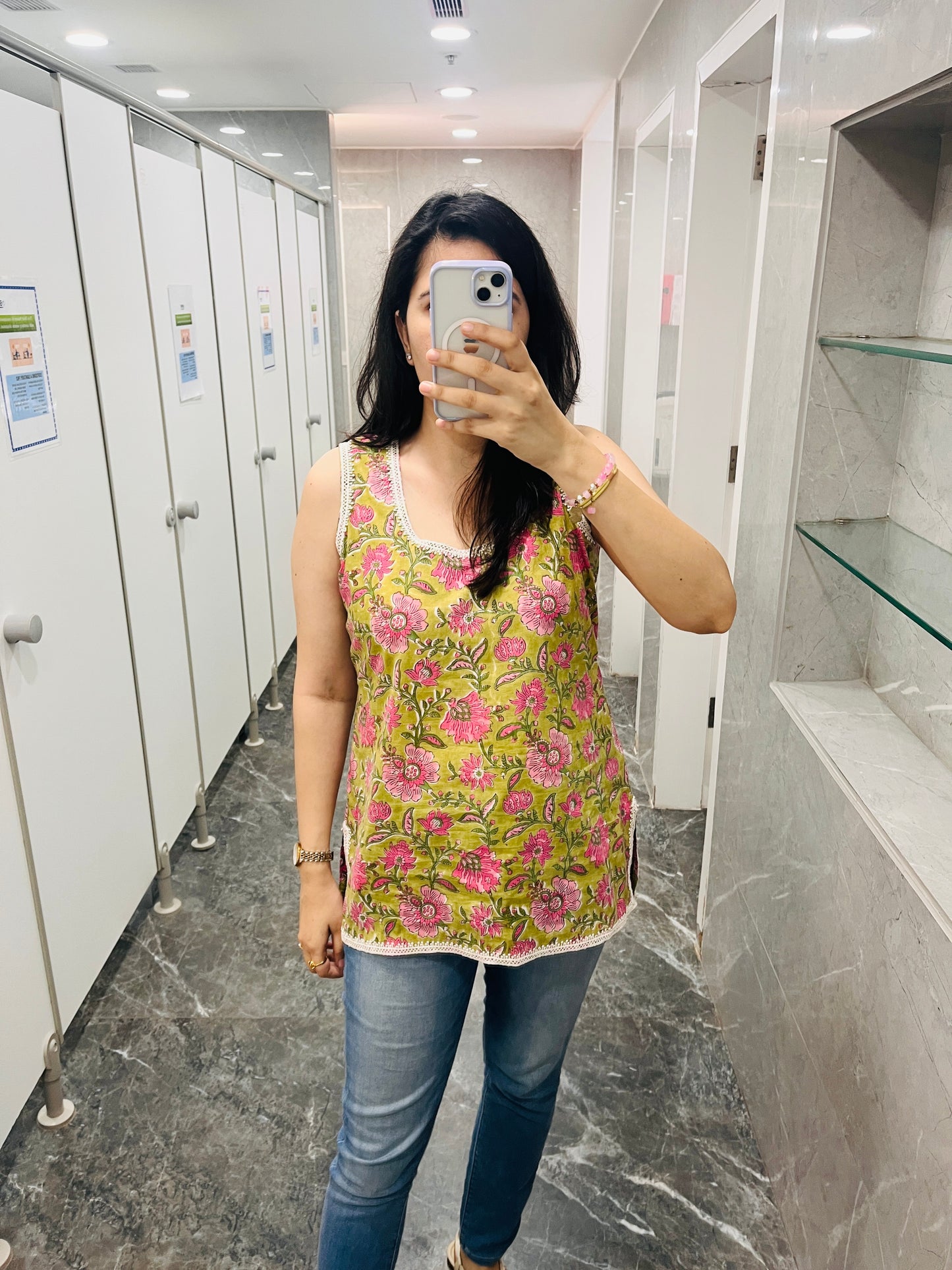 Sleeveless Cotton Lace Top - Lime Green