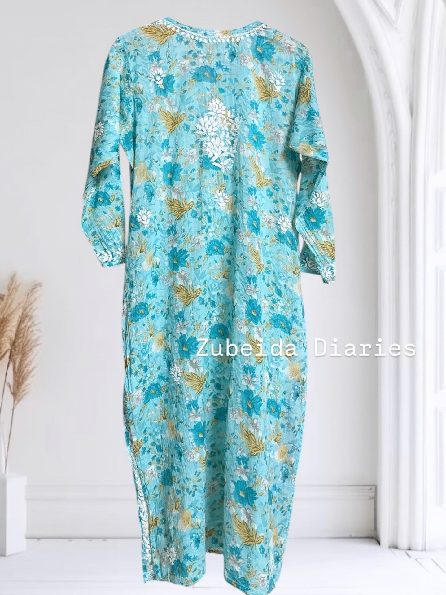 Ameyaa~Sea green Mulmul Cotton Kurta