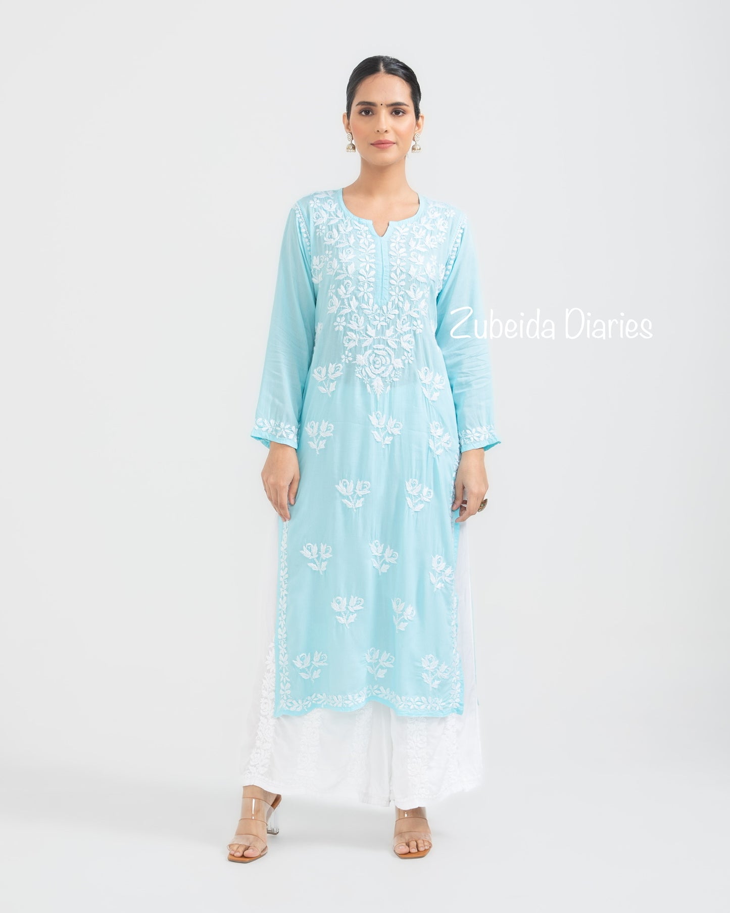 Nazakat Rose Modal Kurta in Sky Blue