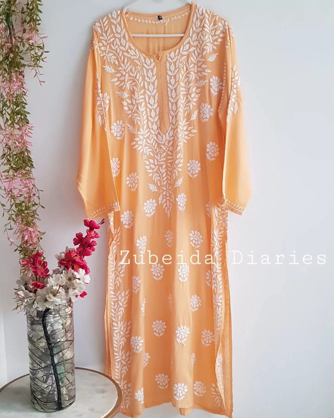 Nazakat Modal Kurta in Peachish Orange