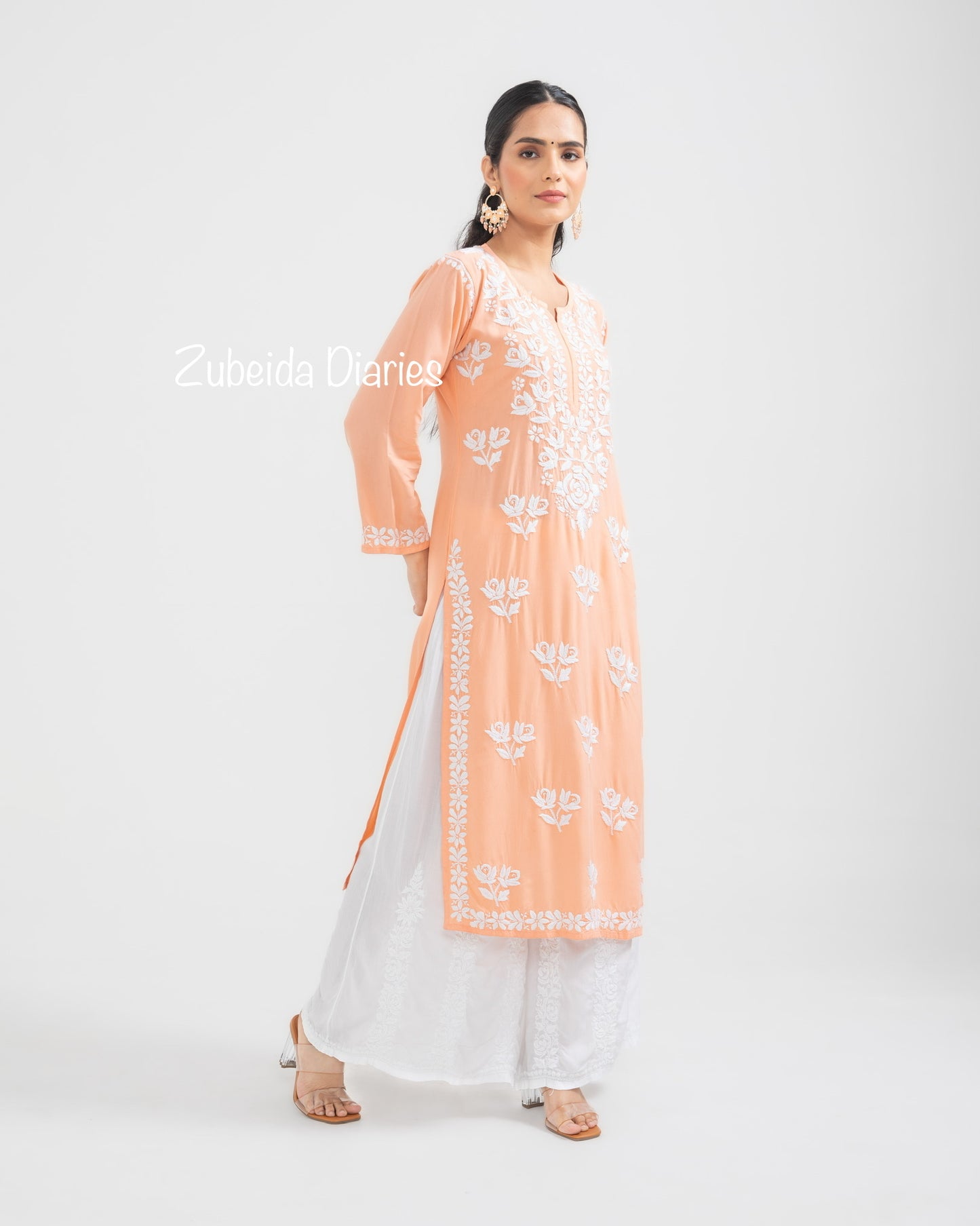 Nazakat Rose Modal Kurta in Peachish Orange