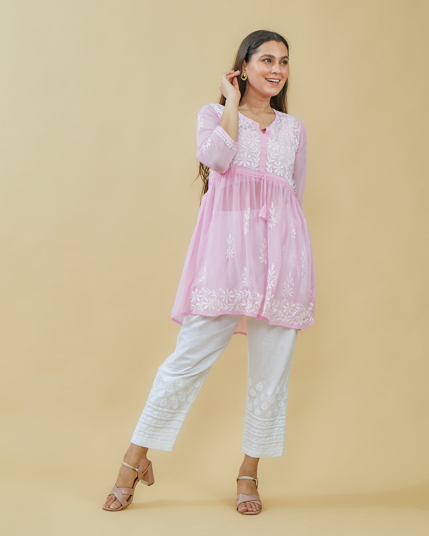 Short Georgette Top - Baby Pink