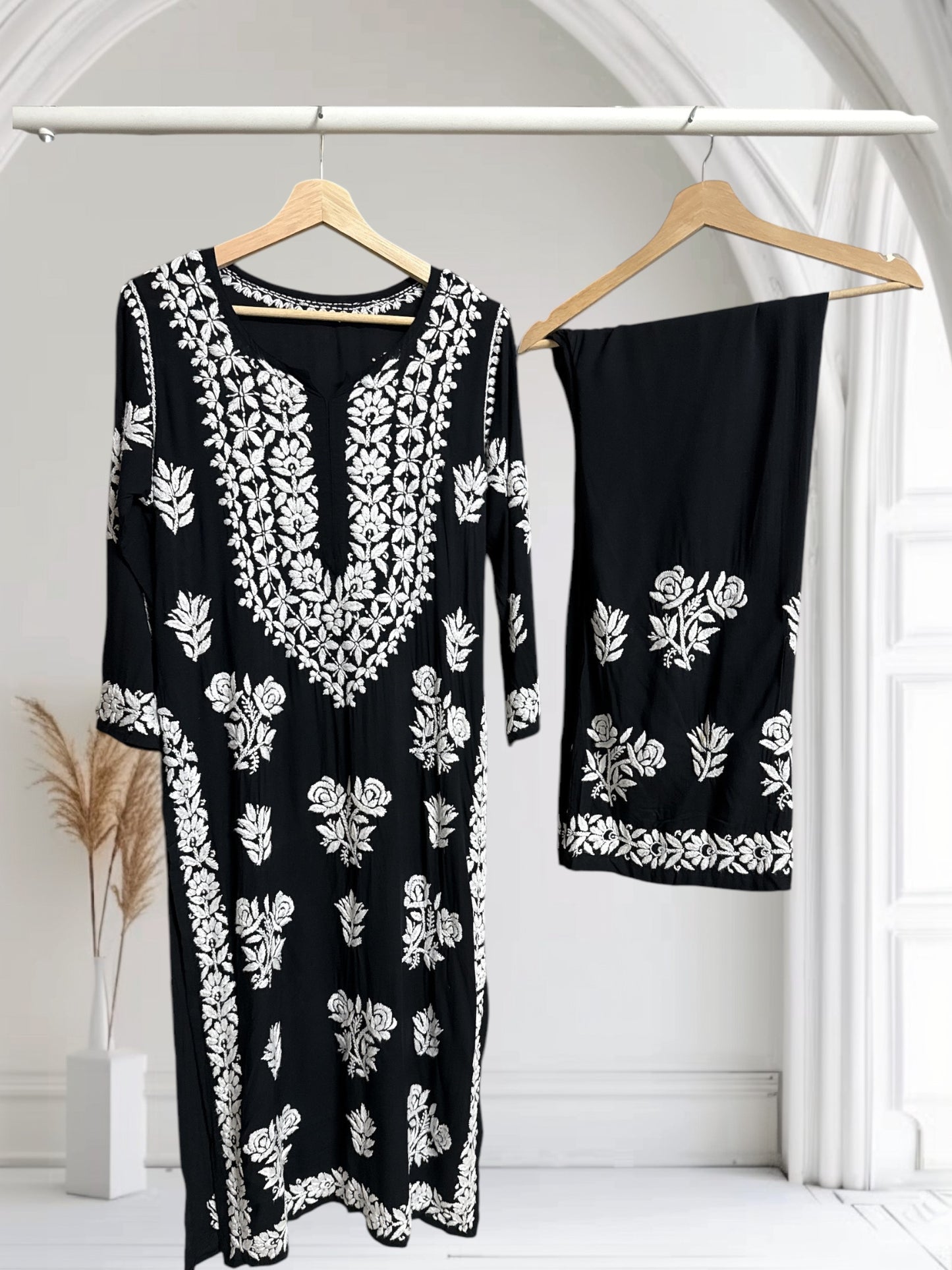 Black- Hand embroidered modal set