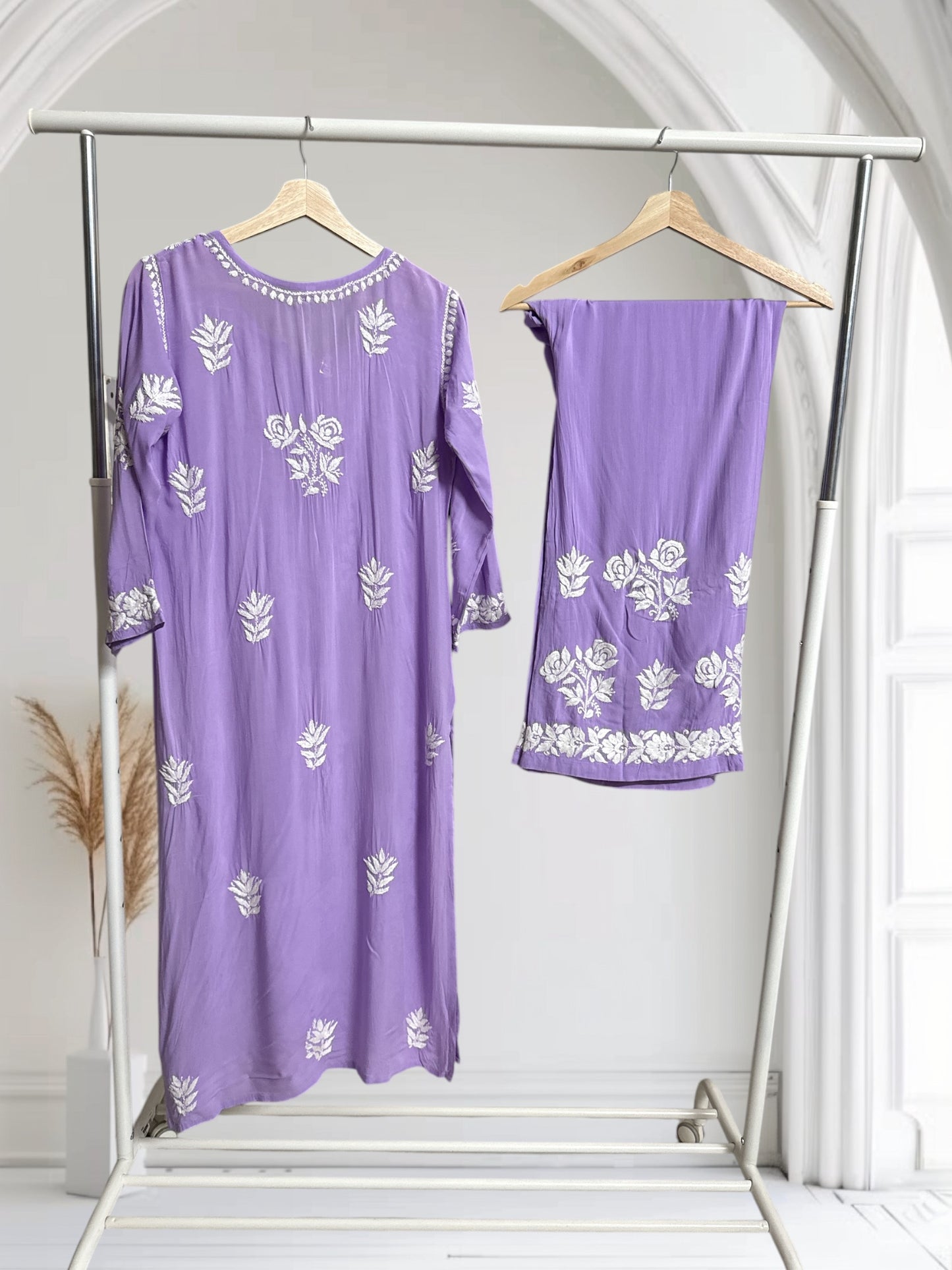 Lavender- Hand embroidered modal set