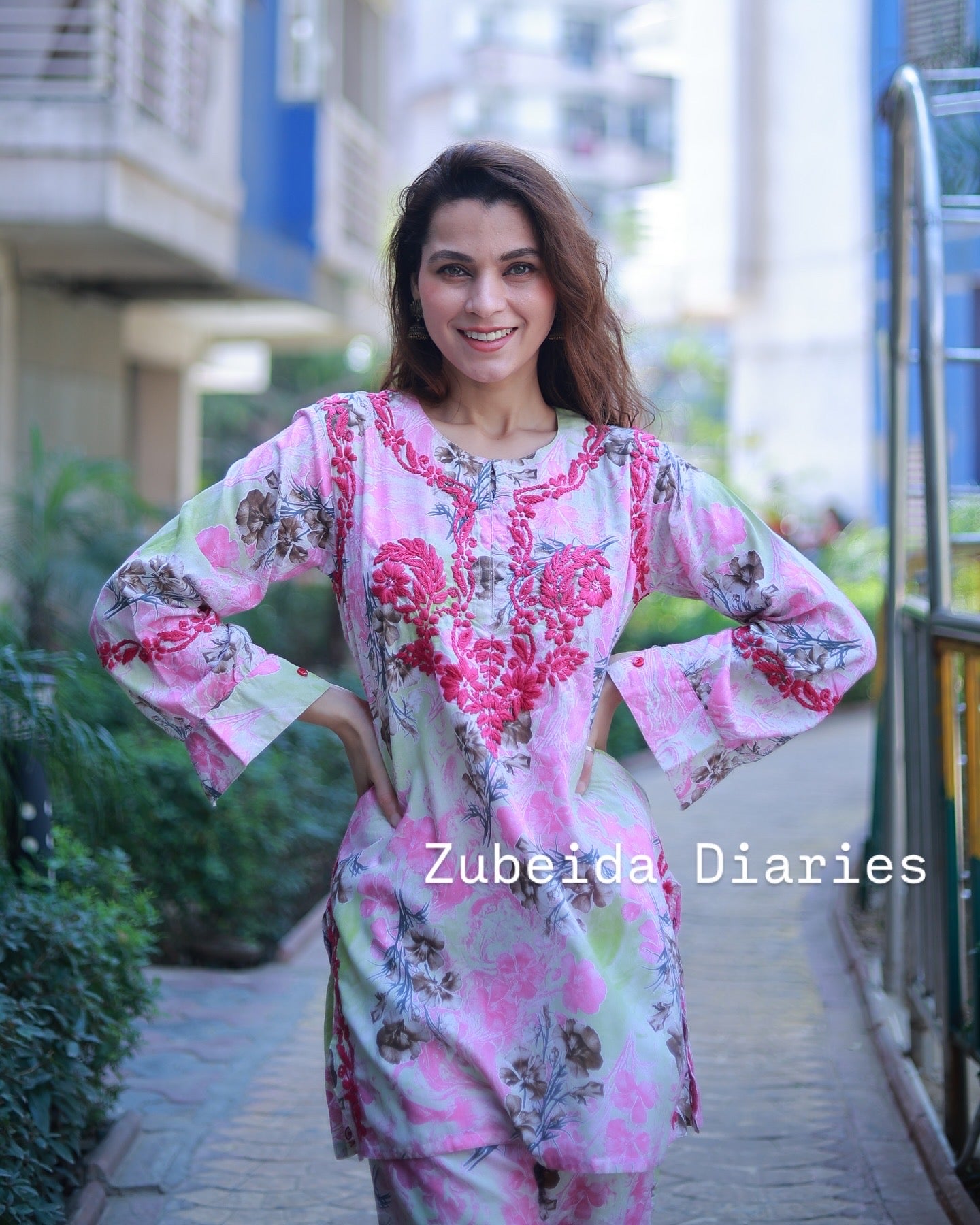 Printed Co-ord Set ~ Pink Embroidery