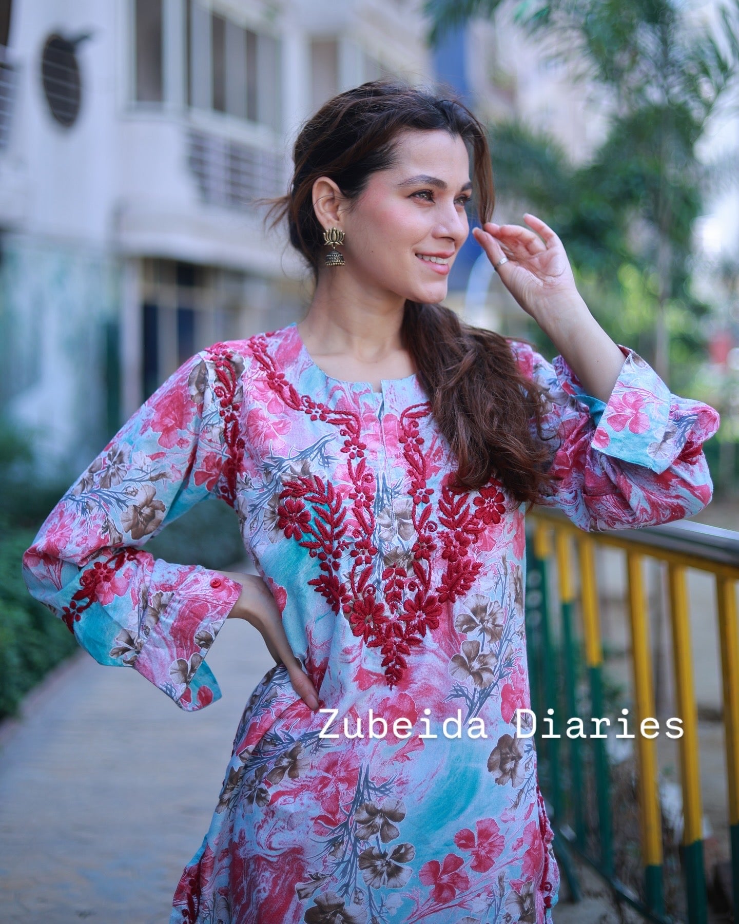 Printed Co-ord Set ~ Dark Pink Embroidery