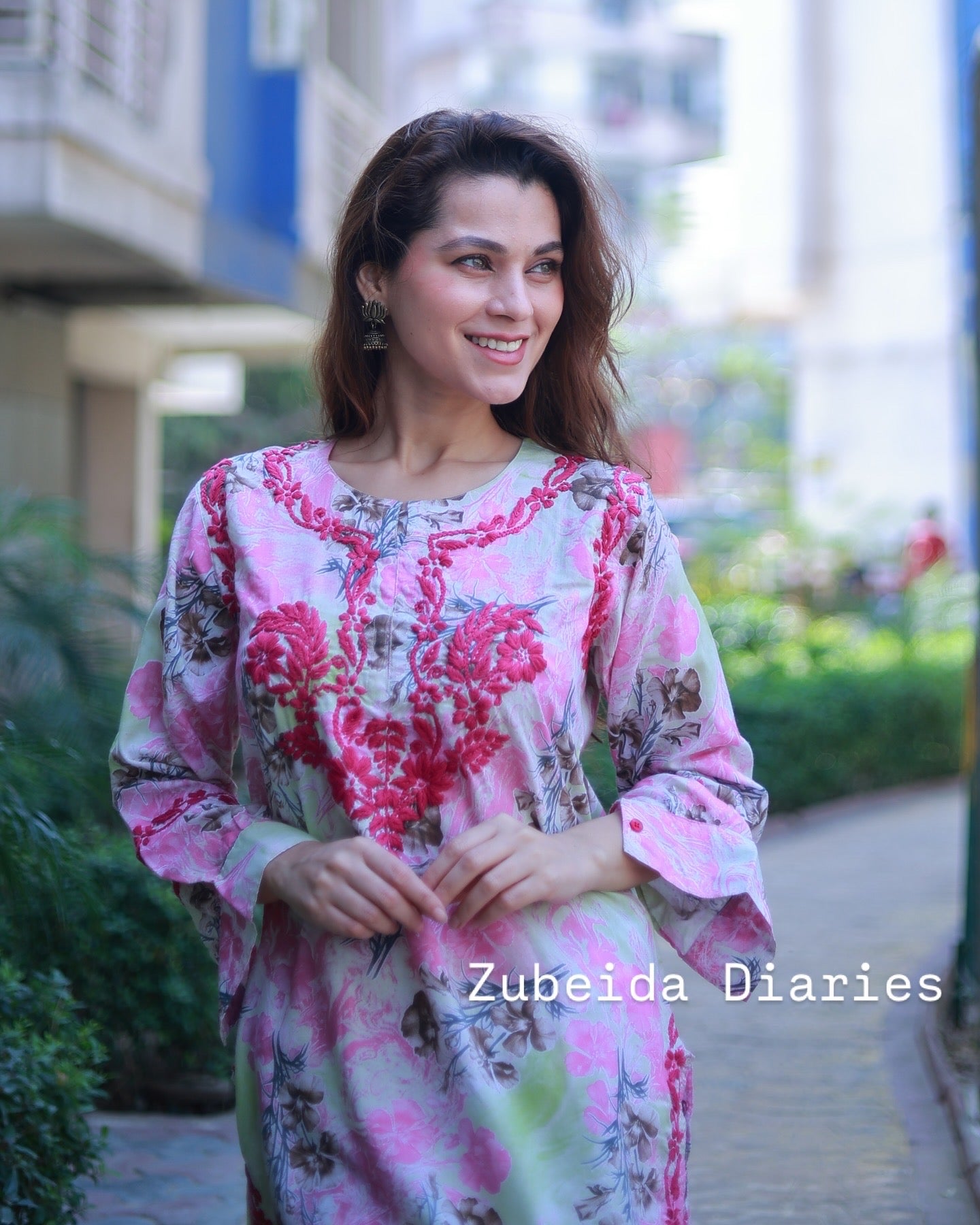 Printed Co-ord Set ~ Pink Embroidery