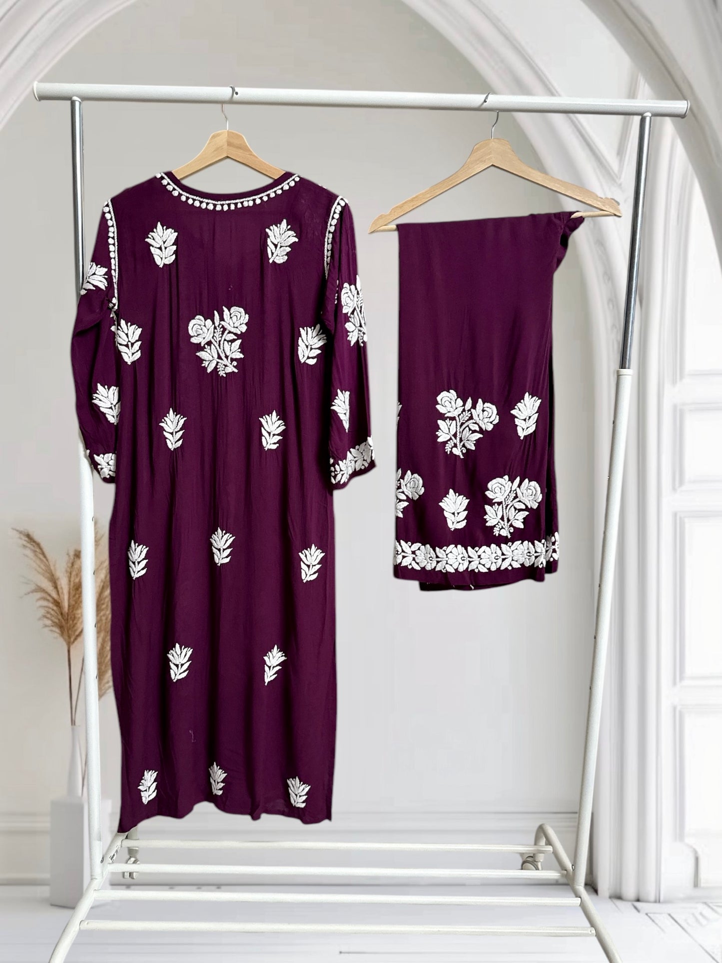 Wine- Hand embroidered modal set