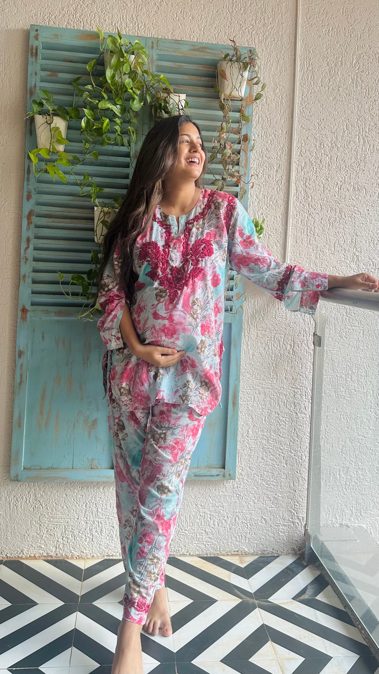 Ishita Dutta in Printed Co-ord Set ~ Dark Pink Embroidery