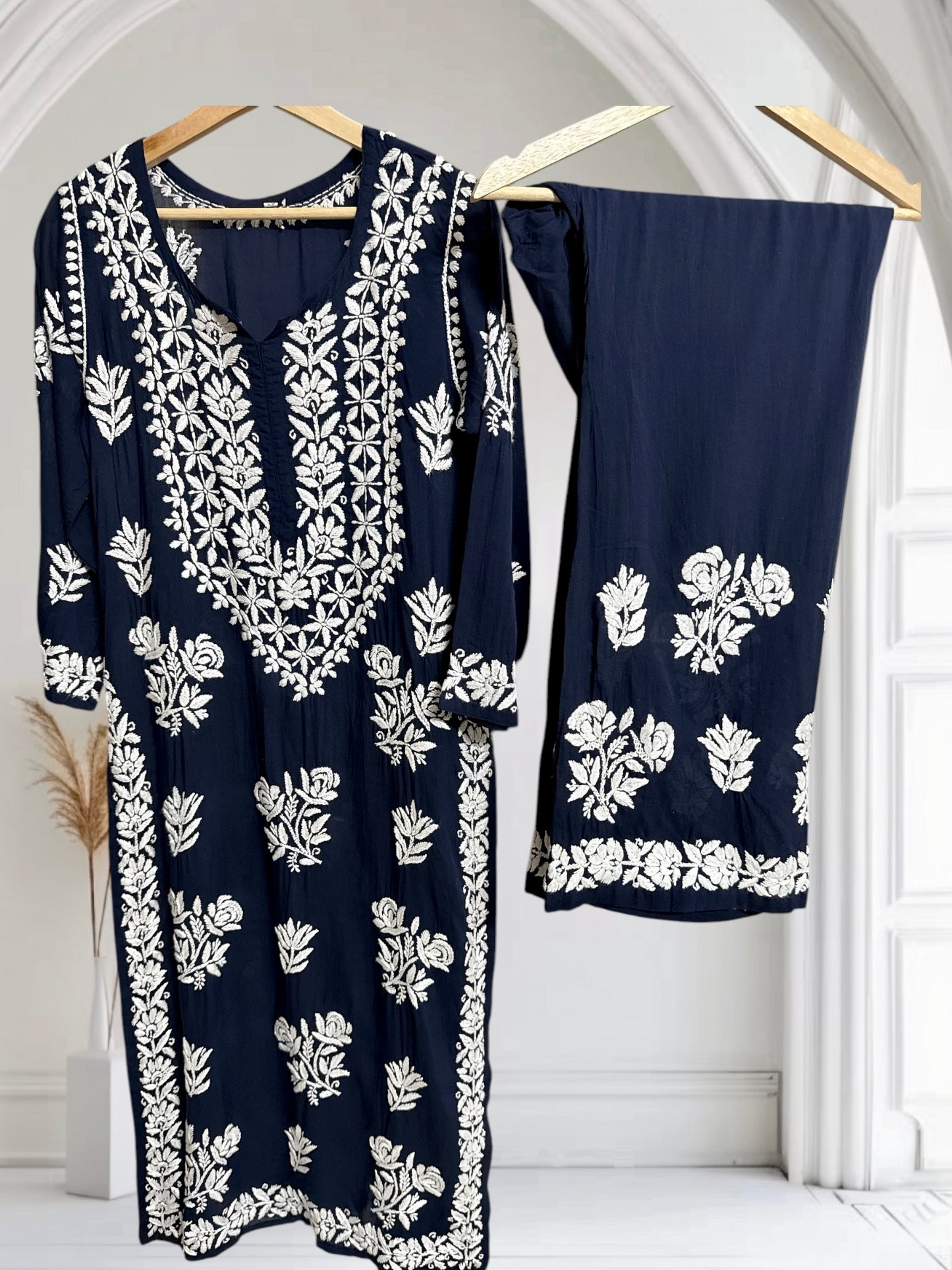 Navy Blue- Hand embroidered modal set