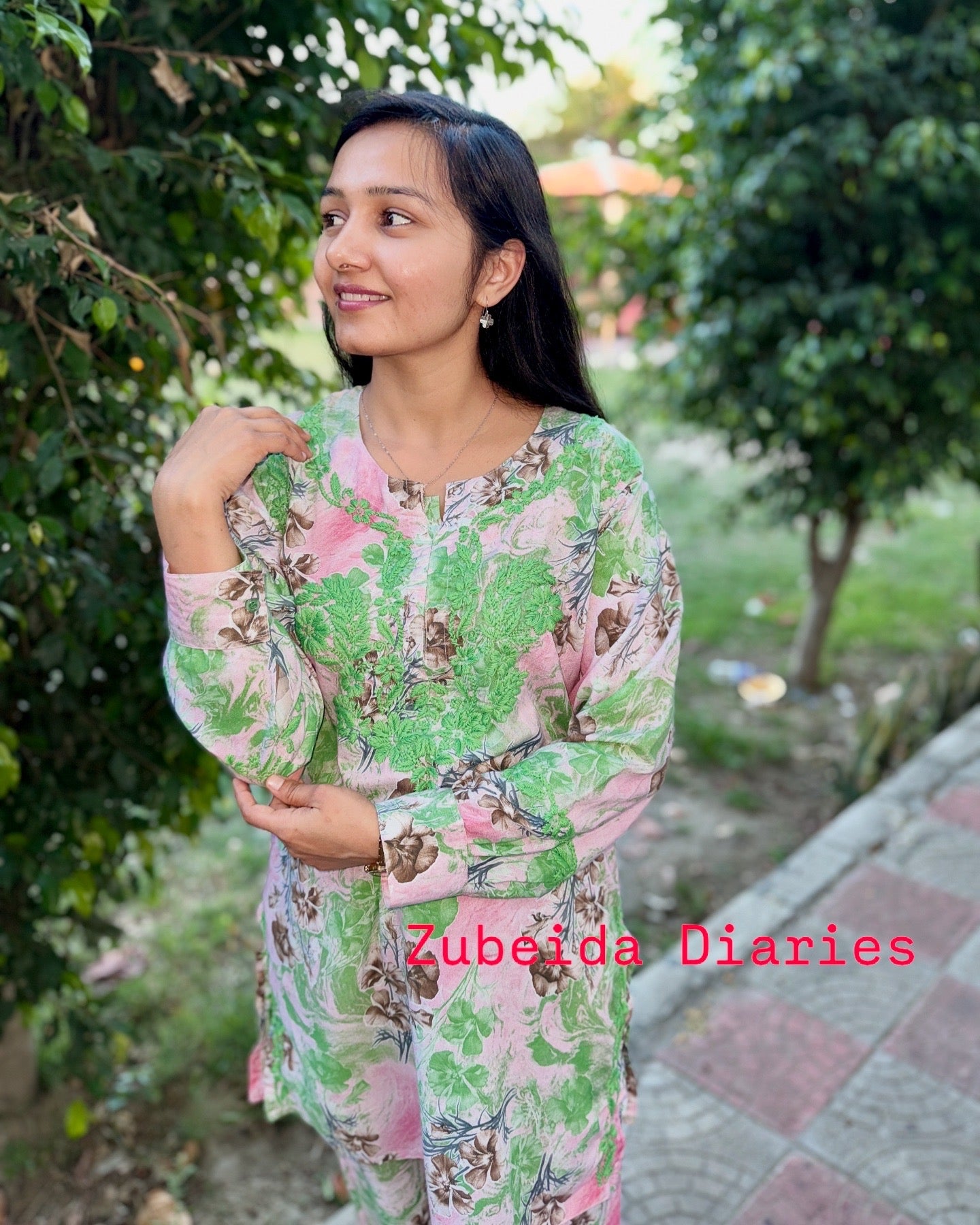 Printed Co-ord Set ~ Green Embroidery