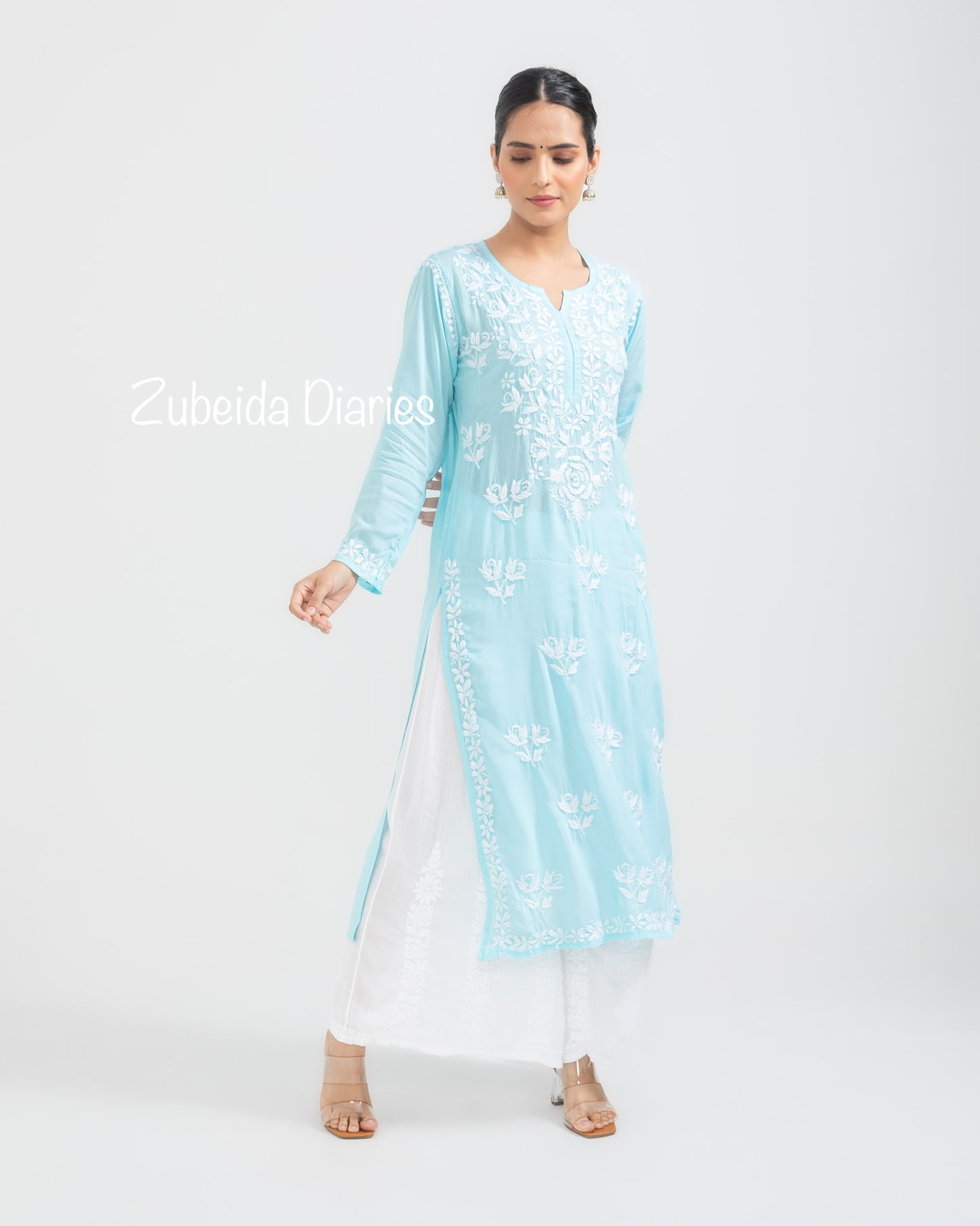 Nazakat Rose Modal Kurta in Sky Blue