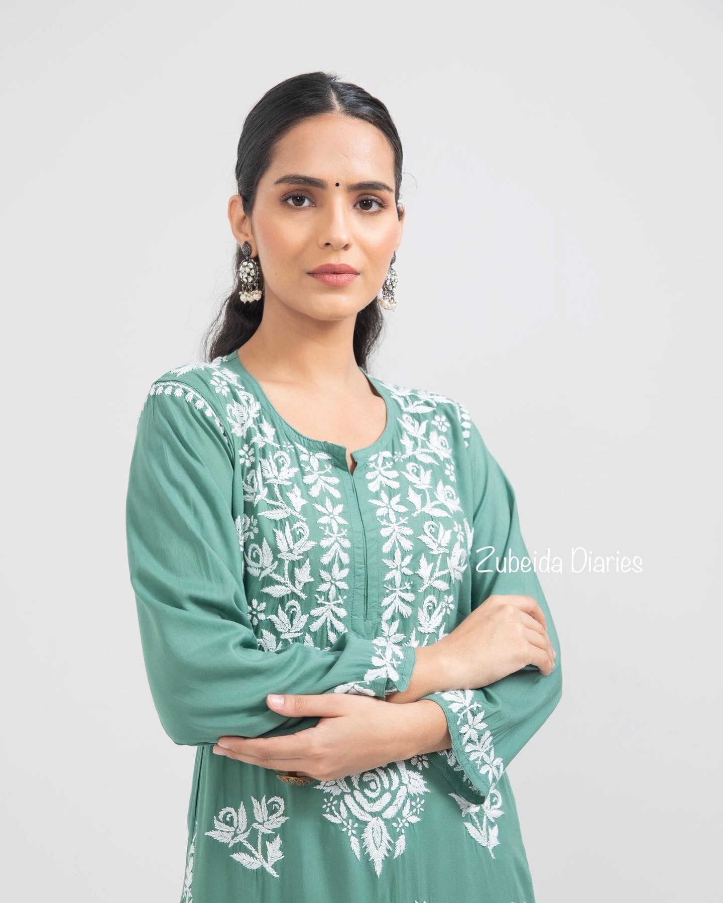 Nazakat Rose Modal Kurta in Sage Green
