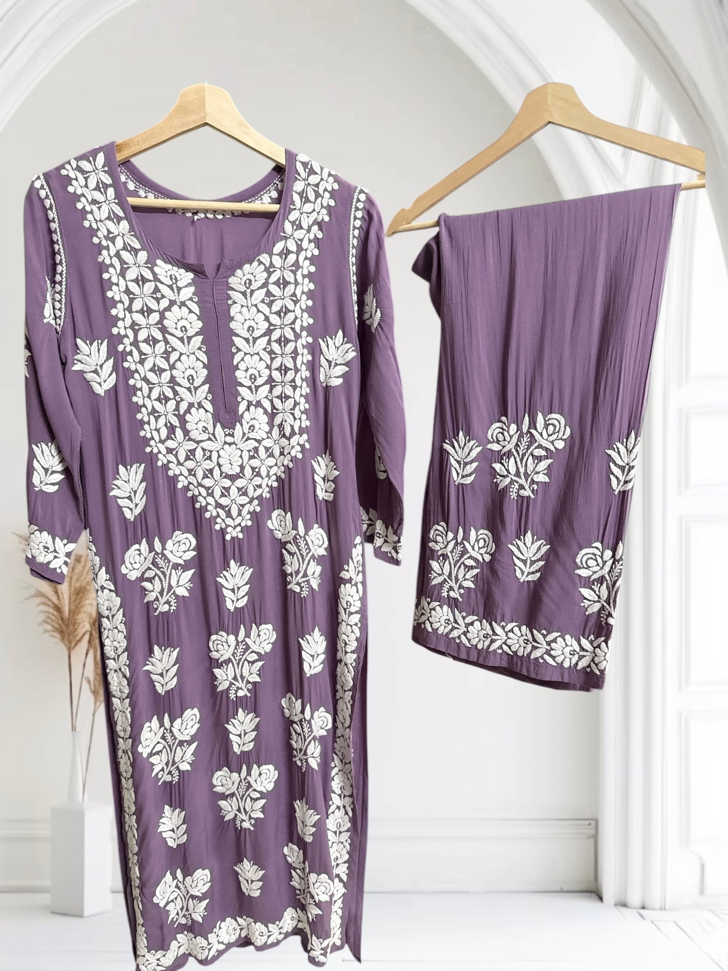 Mauve- Hand embroidered modal set