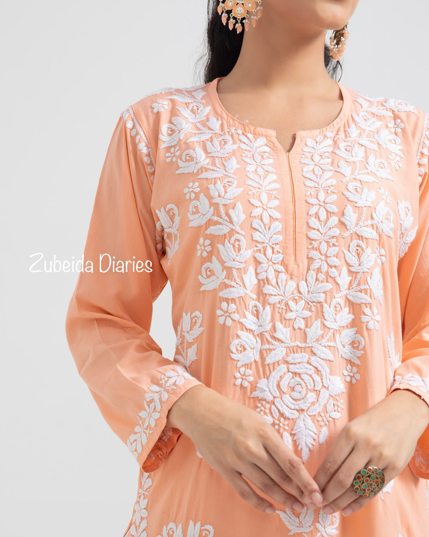 Nazakat Rose Modal Kurta in Peachish Orange