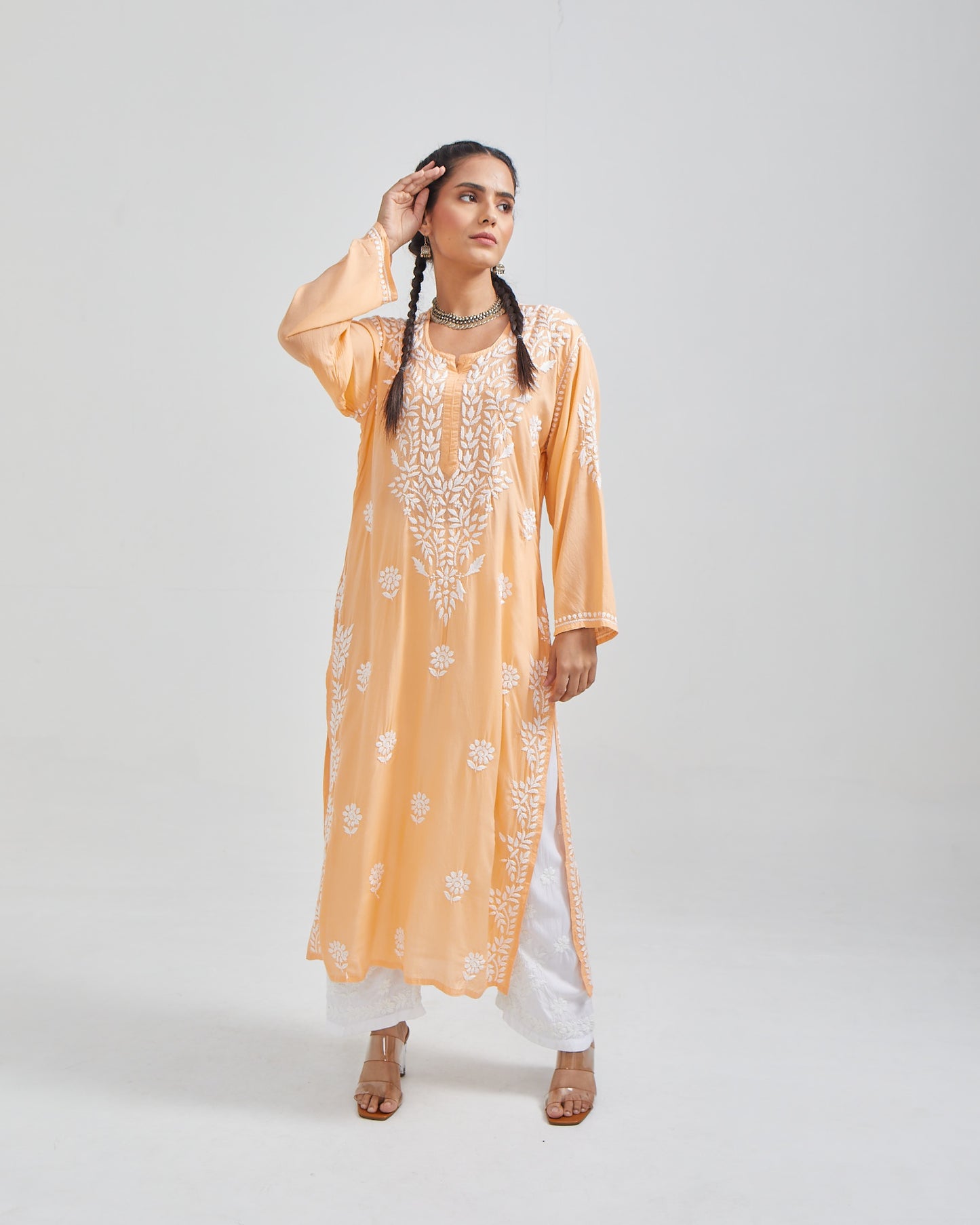 Nazakat Modal Kurta in Peachish Orange