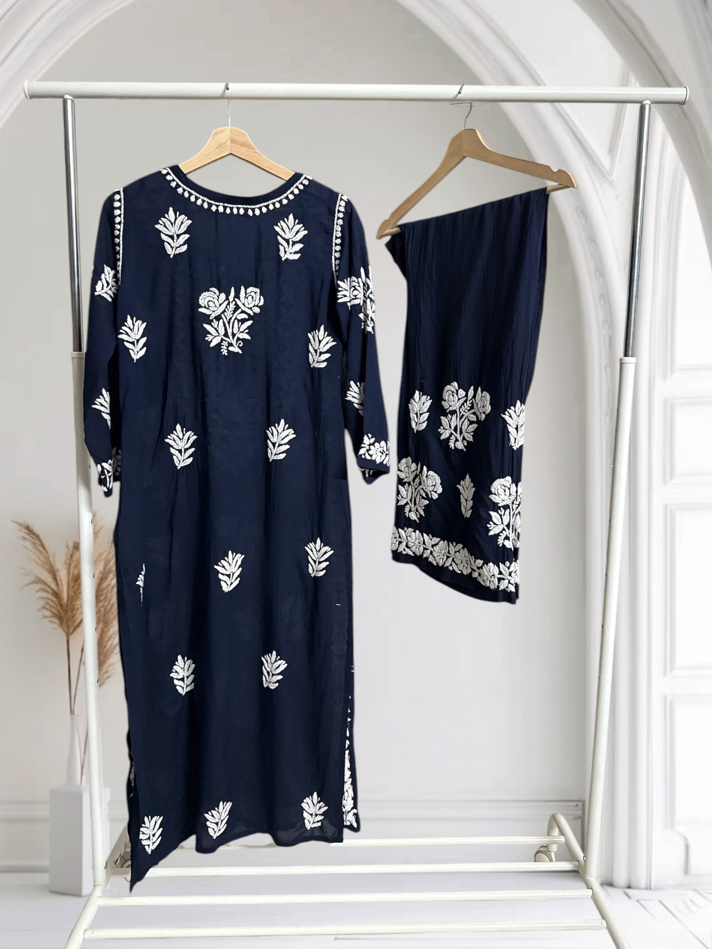 Navy Blue- Hand embroidered modal set