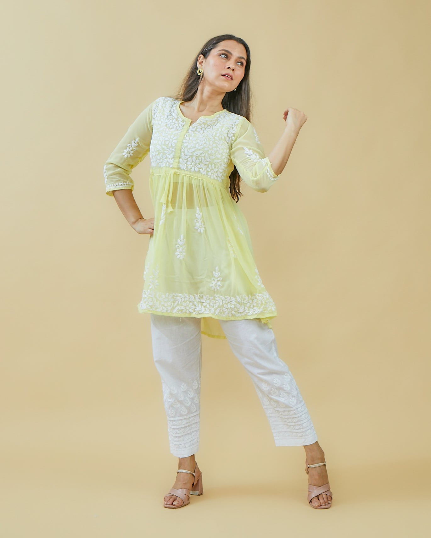 Short Georgette Top - Lime Yellow