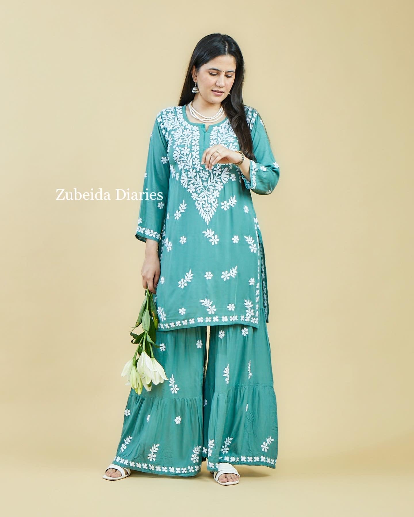 Aafreen Modal Garara Set in Sage Green