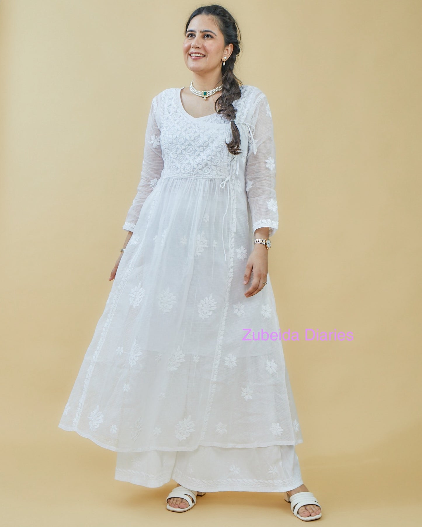 Kota Angrakha Kurta in White