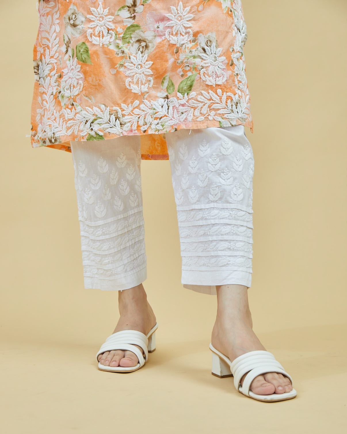 Hand-Embroidered Chikankari Cotton Pants